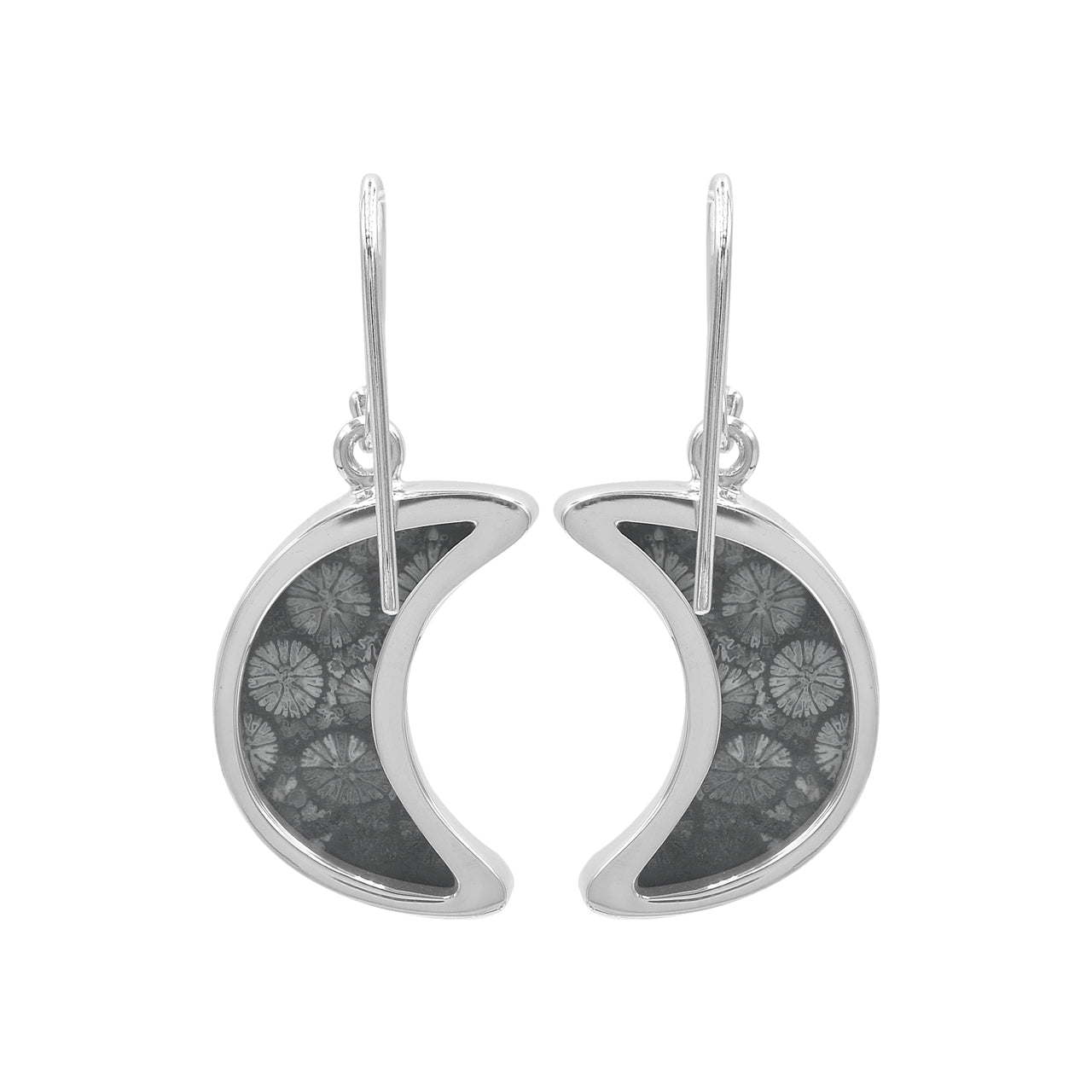 Starborn Fossil Coral Crescent Moon Earrings in Sterling Silver