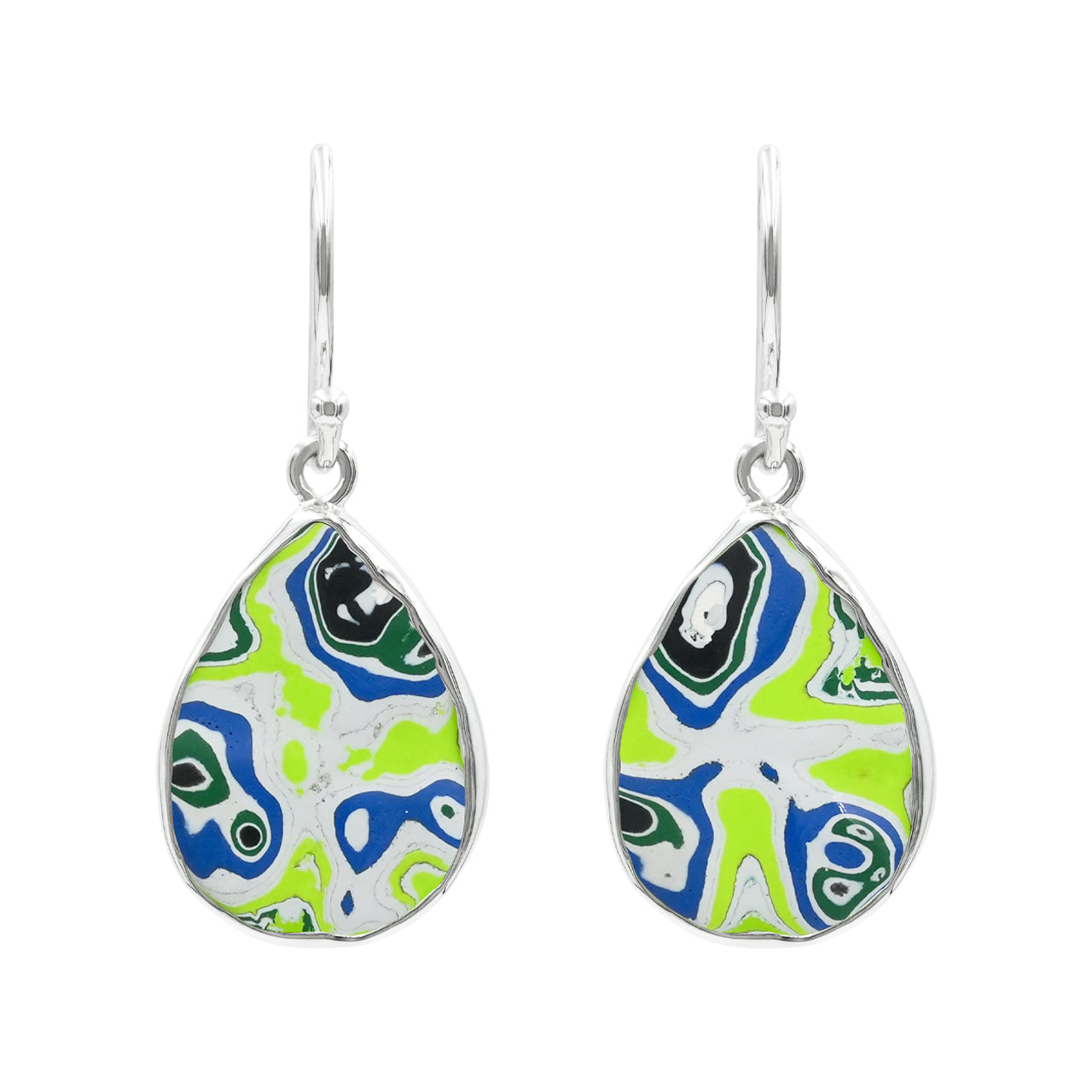 Starborn Green Fordite Round Pear Earrings in Sterling Silver