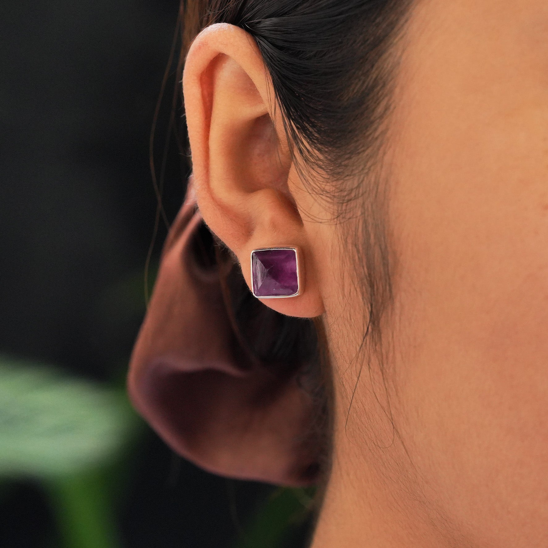 Starborn Purple Fluorite Half-Cut Prism Fluorite Post Earrings in Sterling Silver