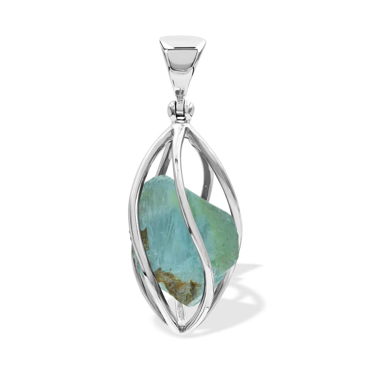 Starborn Fluorite Spiral Cage Pendant in Sterling Silver