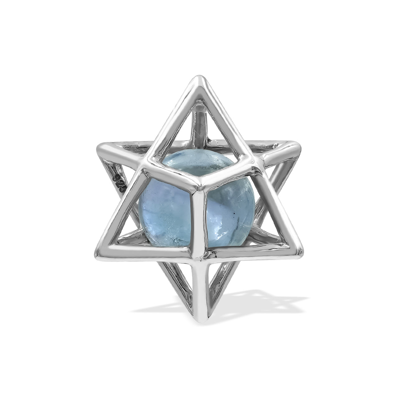 Starborn Merkabah Sterling Silver Cage Pendant and Chain with Gemstone Sphere