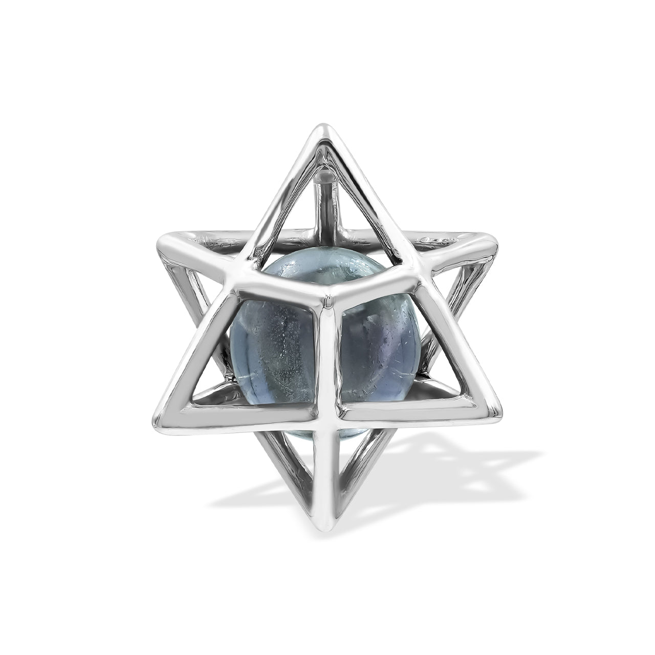 Starborn Merkabah Sterling Silver Cage Pendant and Chain with Fluorite Sphere