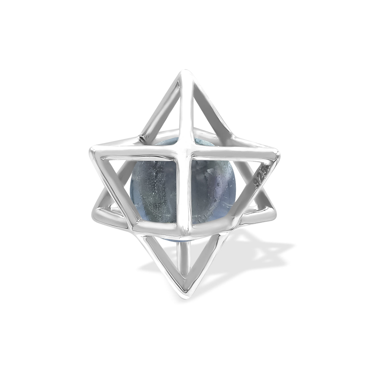 Starborn Merkabah Sterling Silver Cage Pendant and Chain with Fluorite Sphere