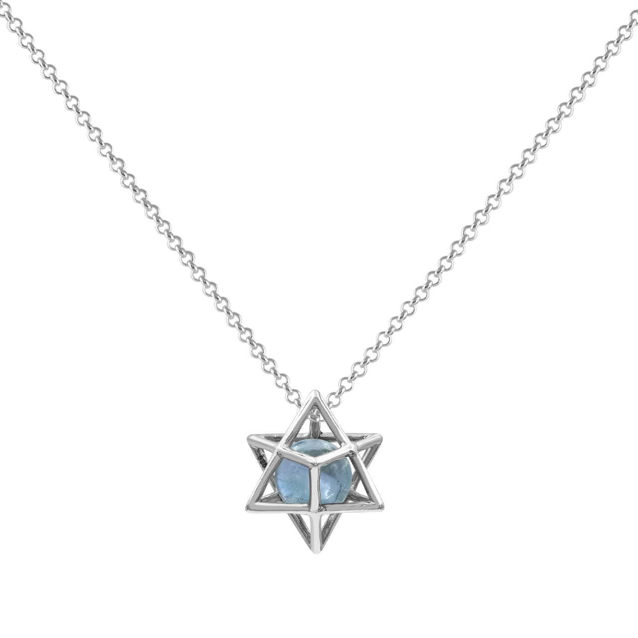 Starborn Merkabah Sterling Silver Cage Pendant and Chain with Gemstone Sphere