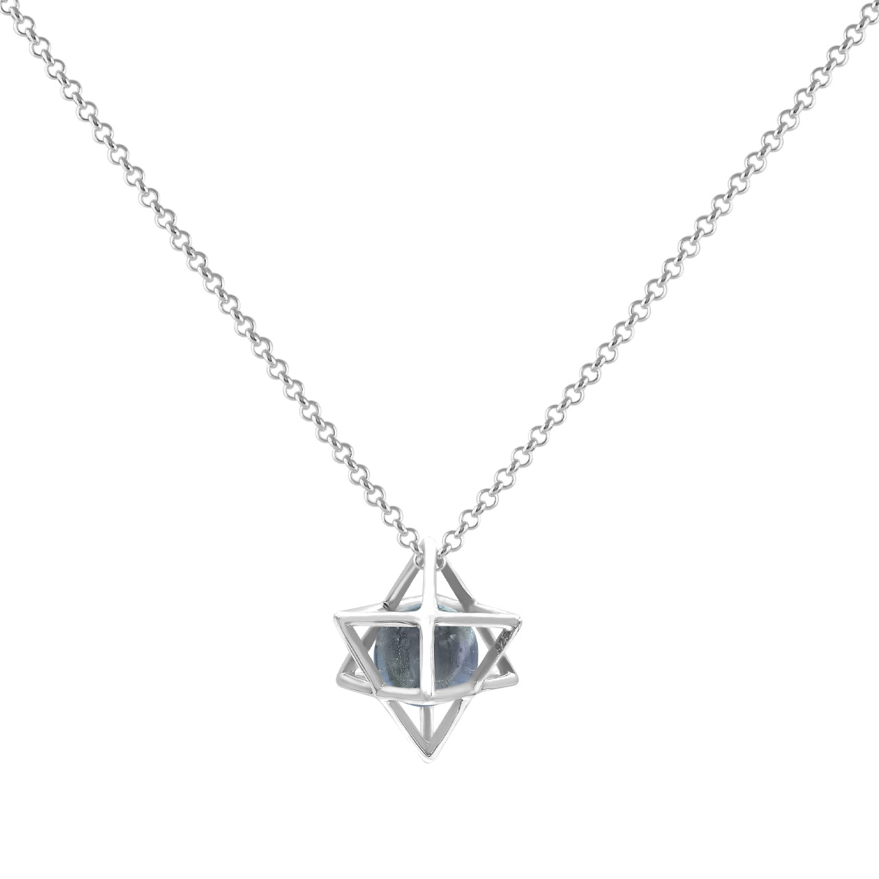 Starborn Merkabah Cage Gemstone Sphere with Sterling Silver Pendant and Chain