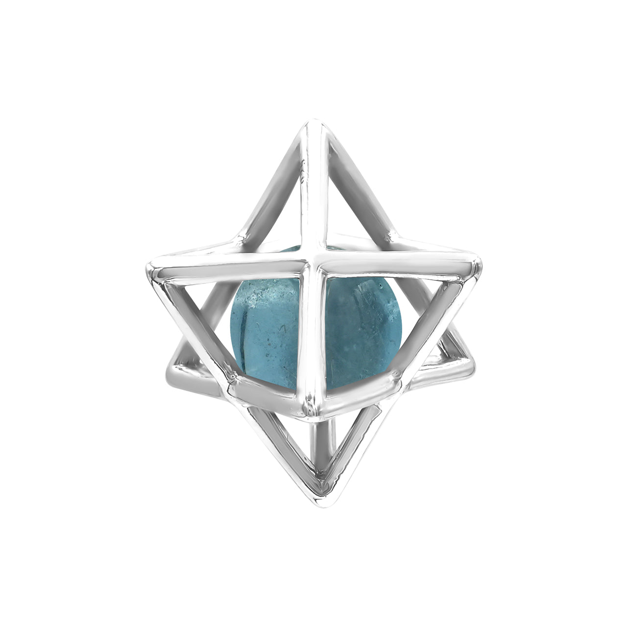 Starborn Merkabah Sterling Silver Cage Pendant and Chain with Fluorite Sphere