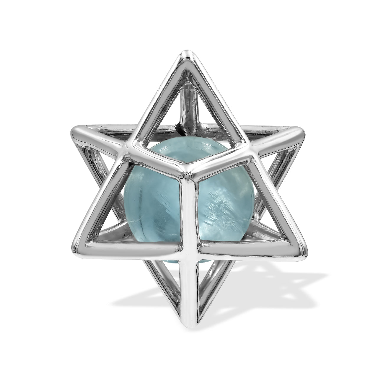 Starborn Merkabah Sterling Silver Cage Pendant and Chain with Fluorite Sphere