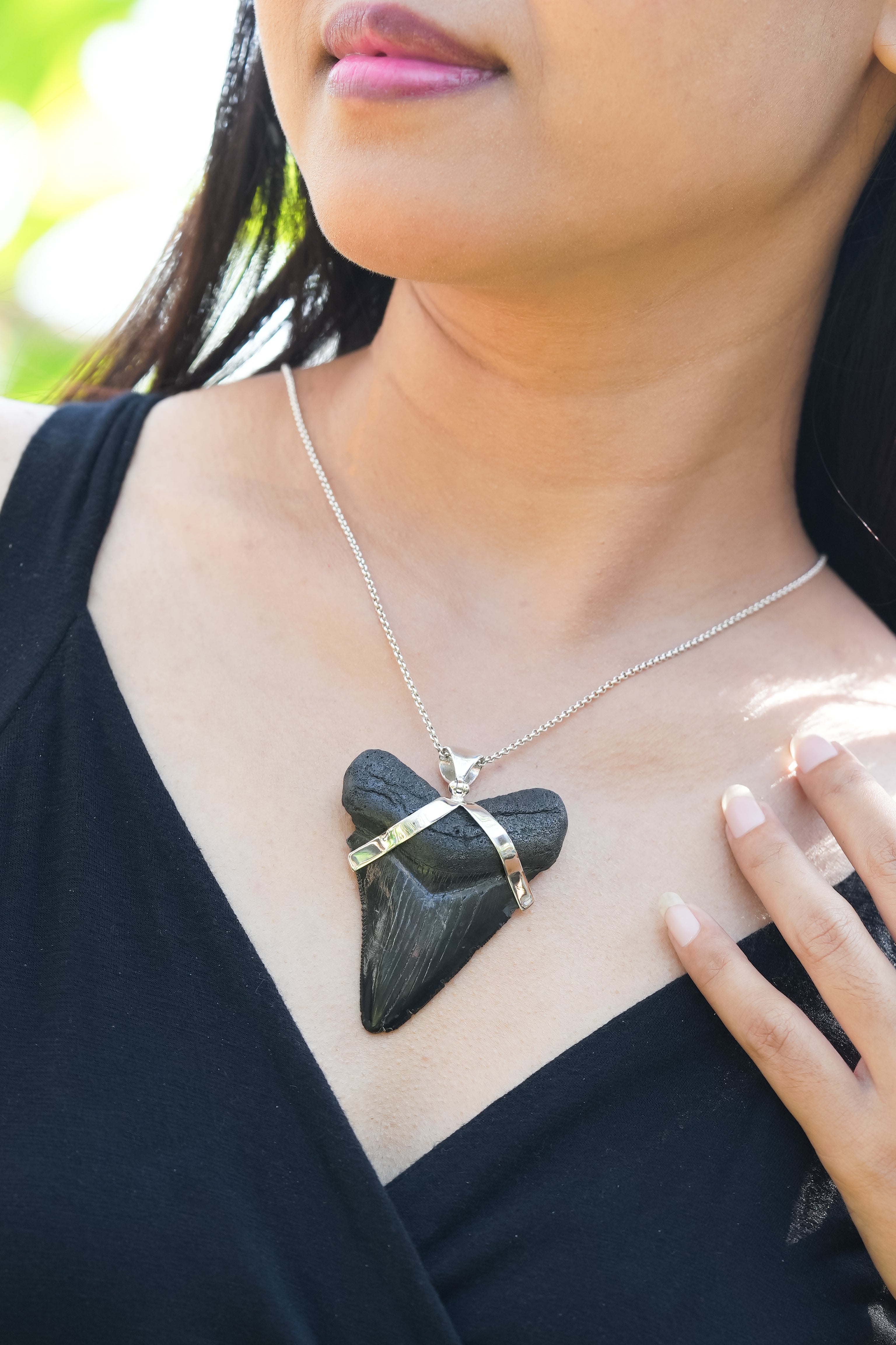 Starborn Dark Fossil Shark Tooth Sterling Silver Pendant