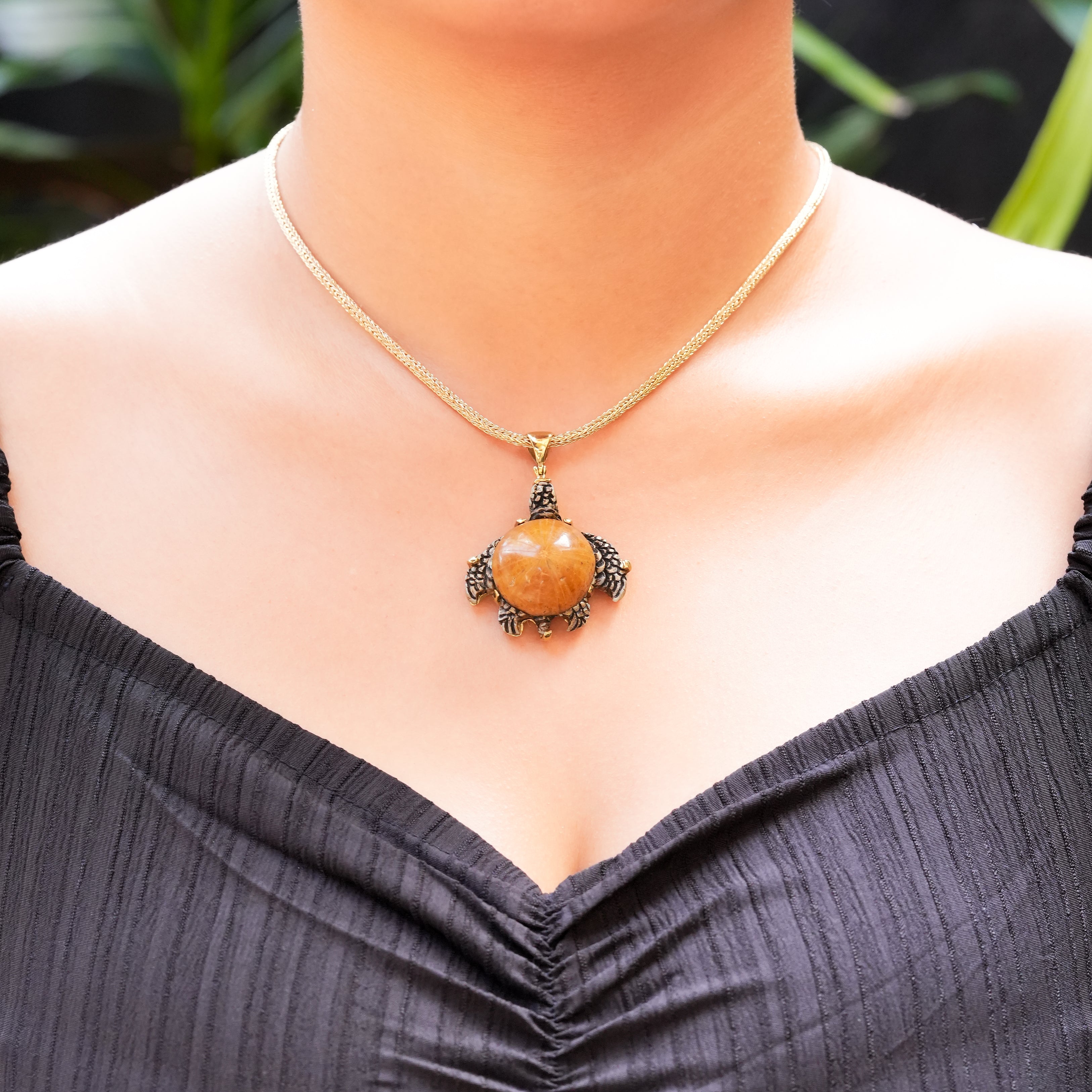 Starborn Fossil Sea Urchin Tutrle Carving Pendant in Nordic Gold