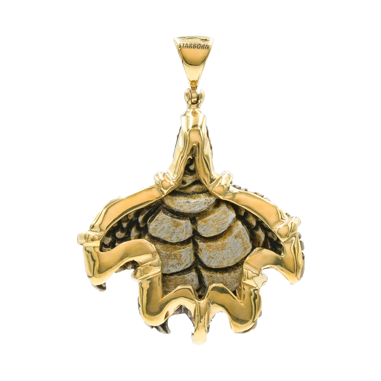 Starborn Fossil Sea Urchin Tutrle Carving Pendant in Nordic Gold