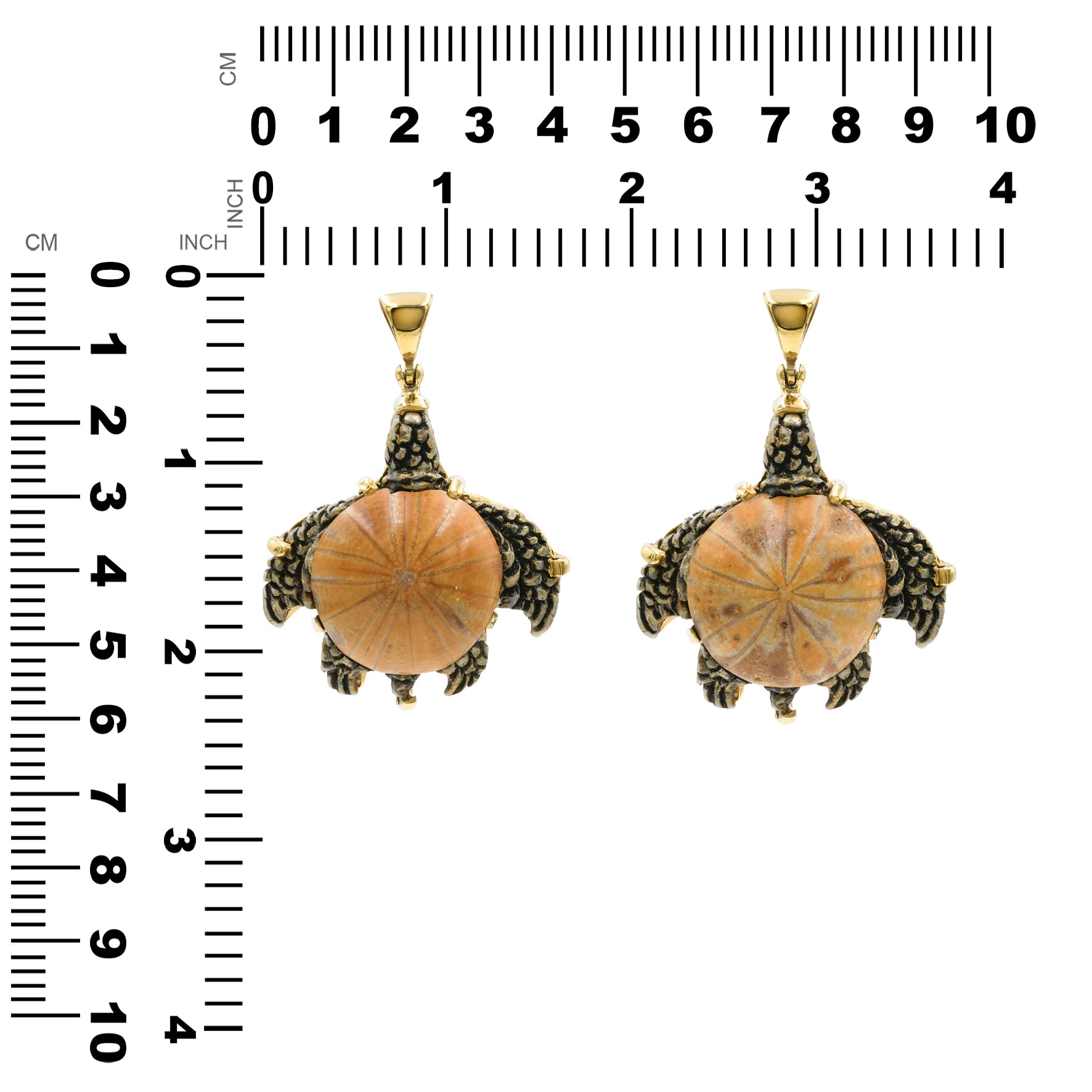 Starborn Fossil Sea Urchin Tutrle Carving Pendant in Nordic Gold