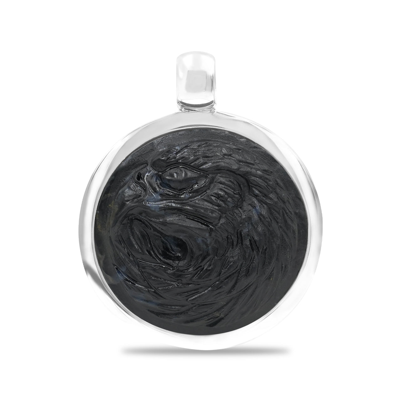 Starborn Fossil Wood Carved Eagle Head Medallion Style Pendant in Sterling Silver