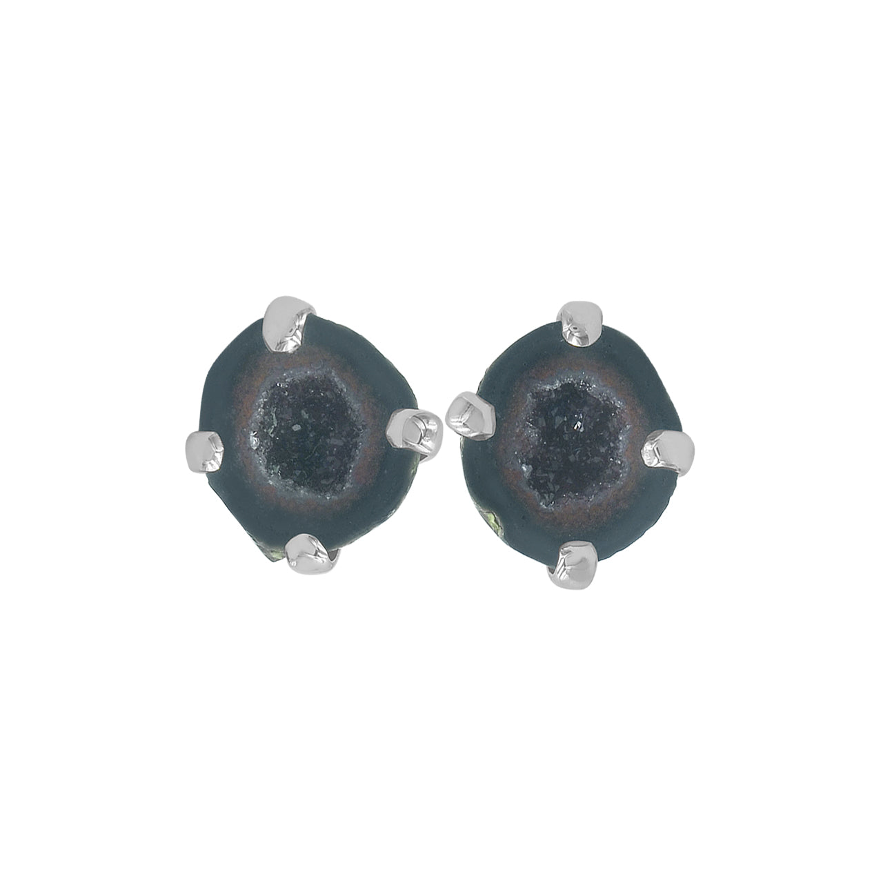 Aretes estilo poste con geoda de ágata Starborn en plata de ley