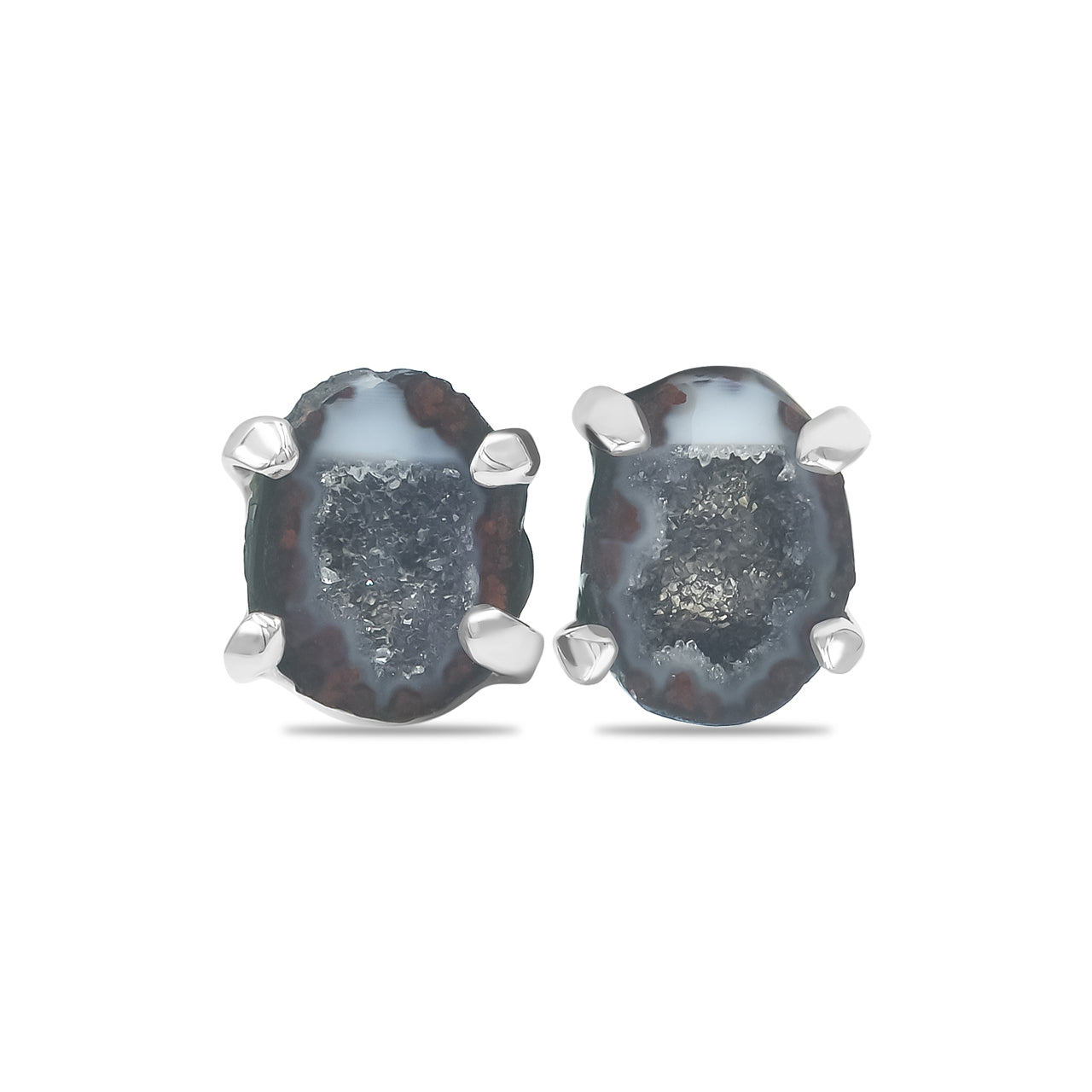 Aretes estilo poste con geoda de ágata Starborn en plata de ley