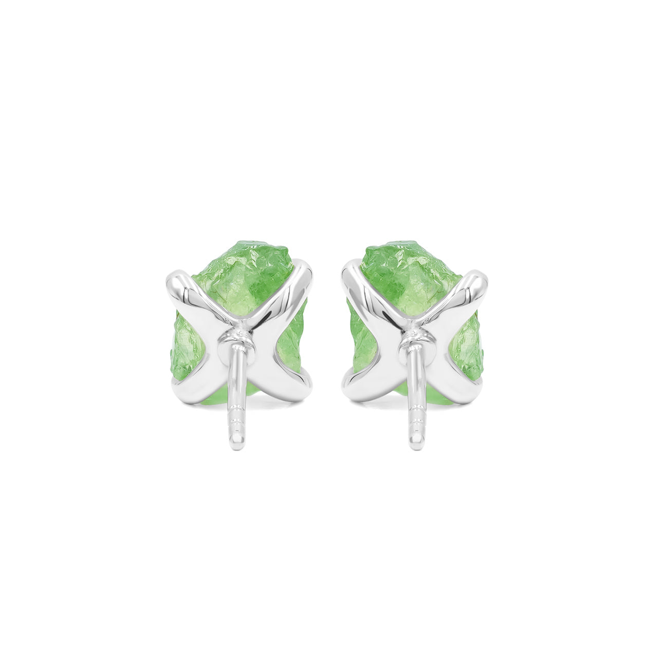 Starborn Green Garnet Tsavorite Rough Post Style Earring in Sterling Silver