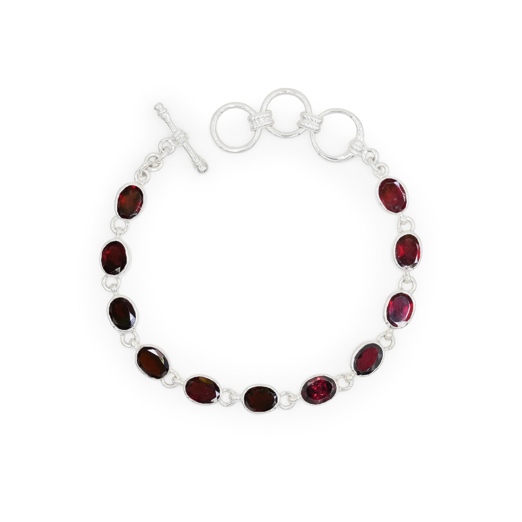 Starborn Garnet Crystal Oval Faceted Bracelet in Fine Sterling Silver