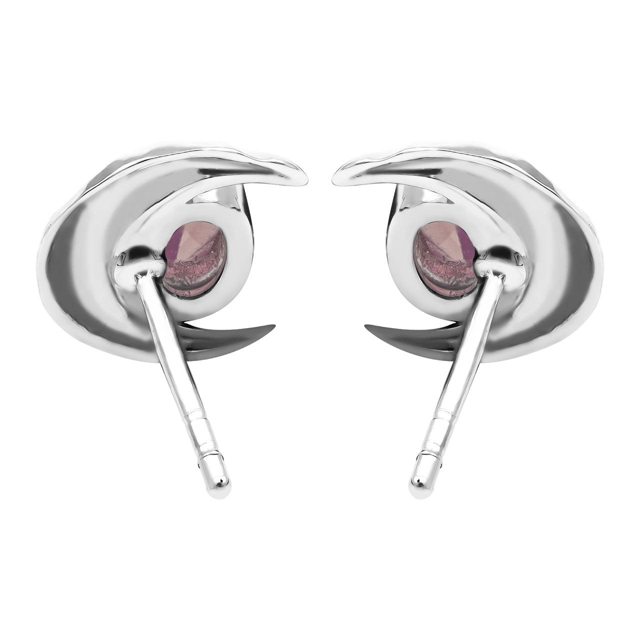 Starborn Crescent Moon Faceted Crystal Oval Post Style Earrings in Sterling Silver