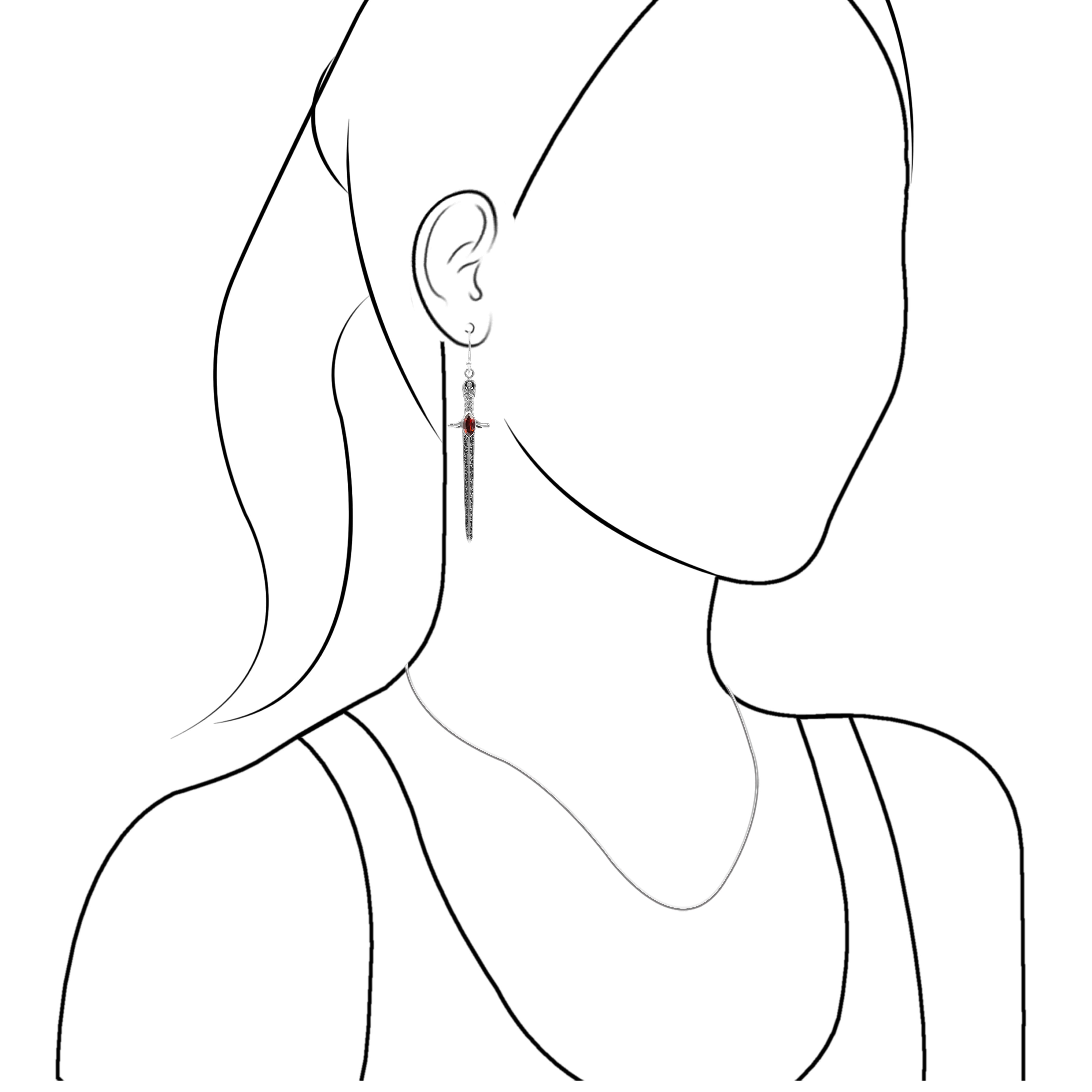 Starborn Garnet Sword Dangle Earrings in Sterling Silver