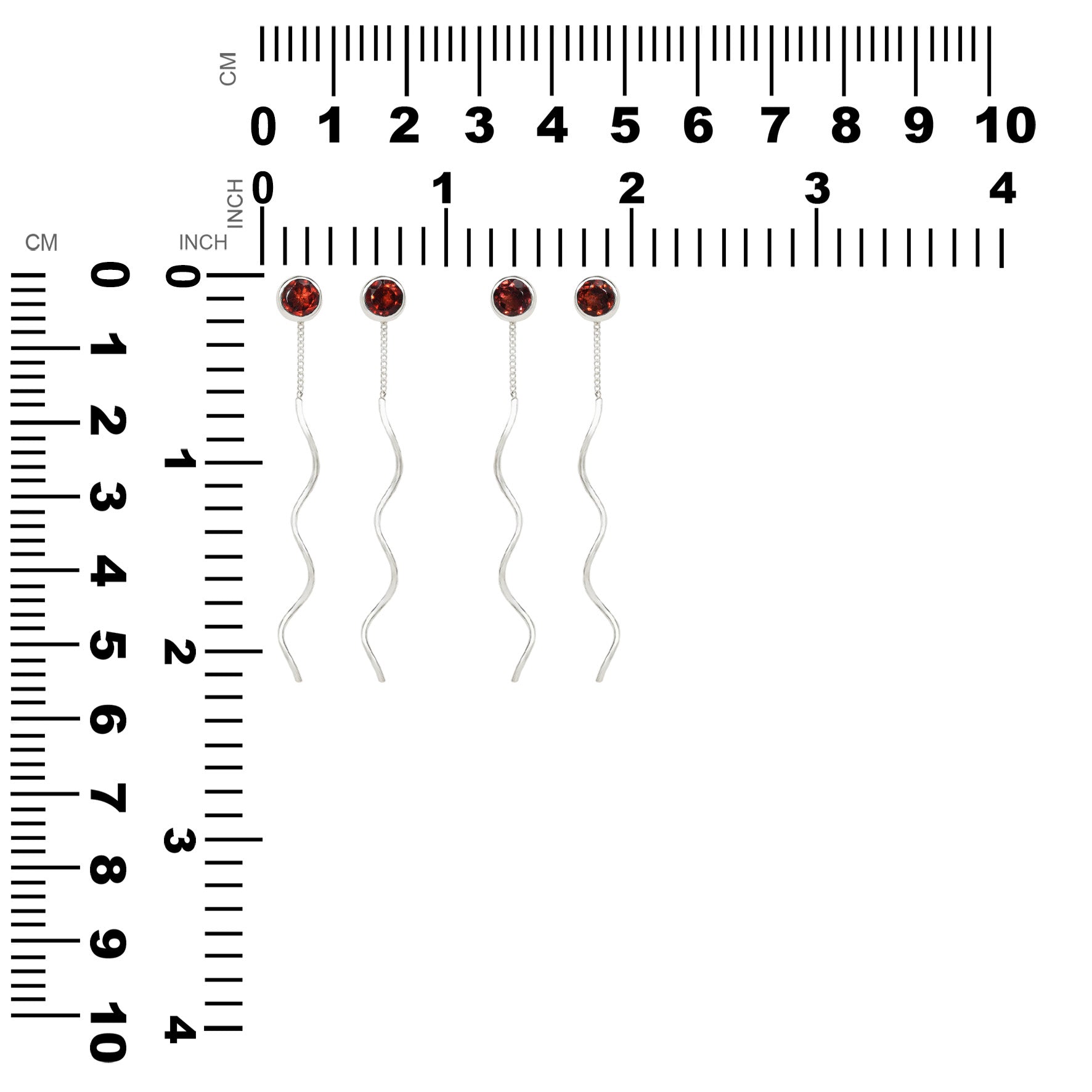 Starborn Faceted Garnet Stud Earrings with Flowing Curled Wire Drop in Sterling Silver