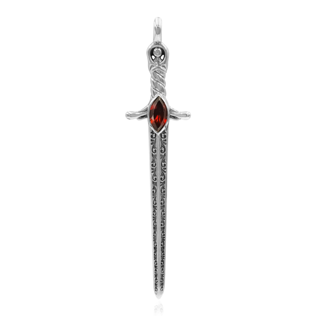 Starborn Garnet Sword Pendant in Sterling Silver