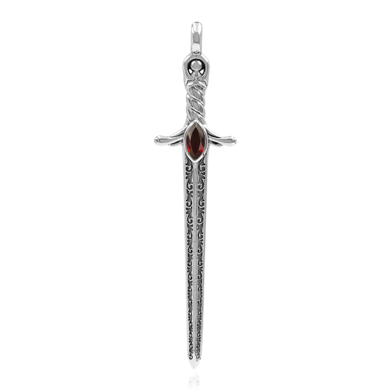 Starborn Garnet Sword Pendant in Sterling Silver
