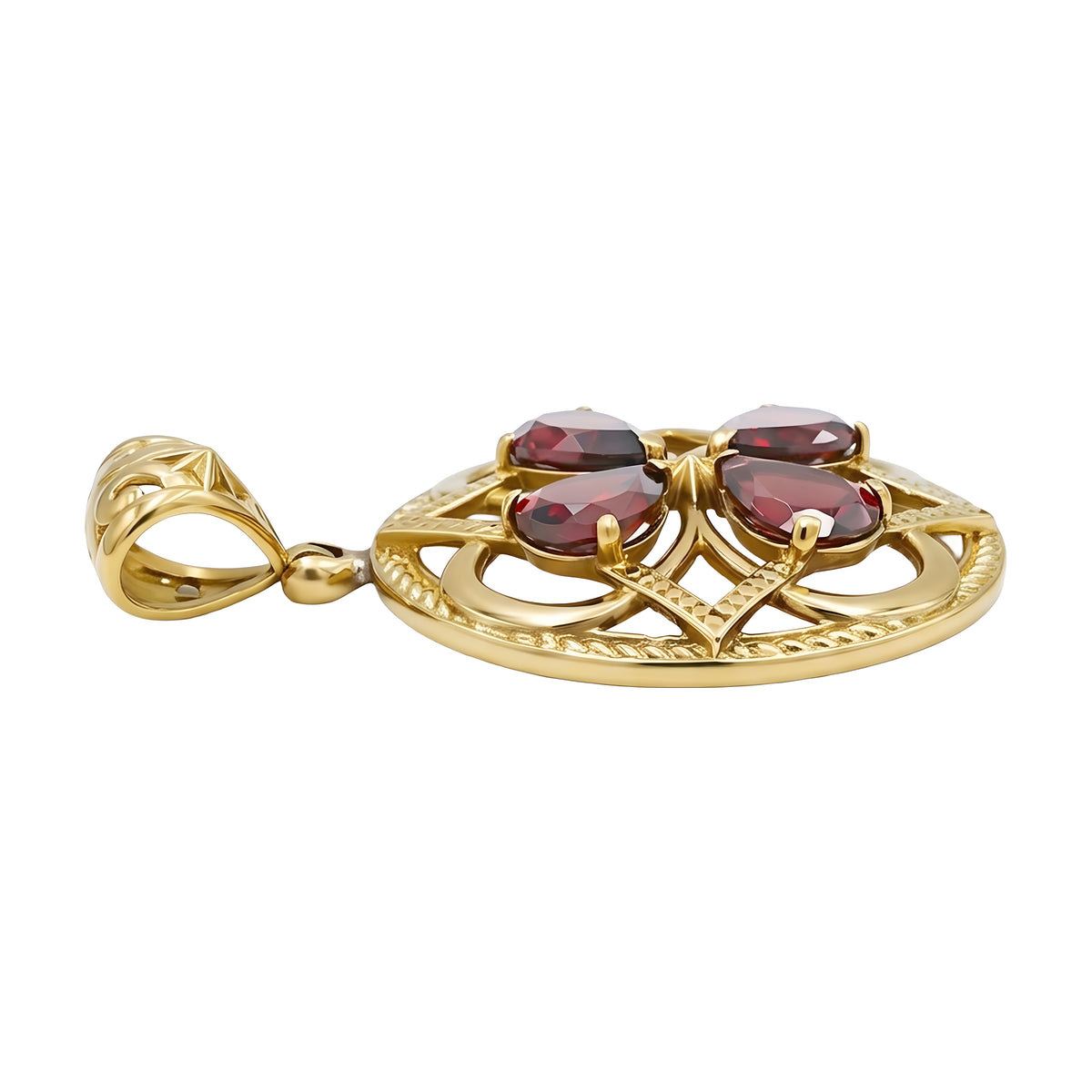 Starborn Garnet Four Leaf Clover Pendant in Nordic Gold
