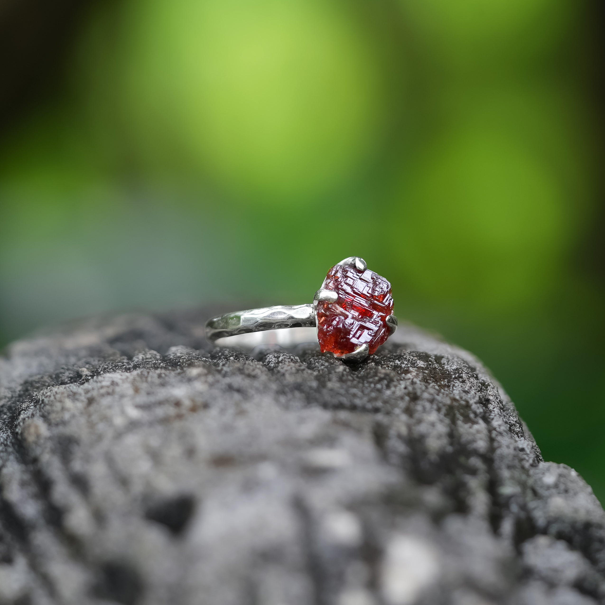 Starborn Garnet Crystal Prong Set Ring in Sterling Silver