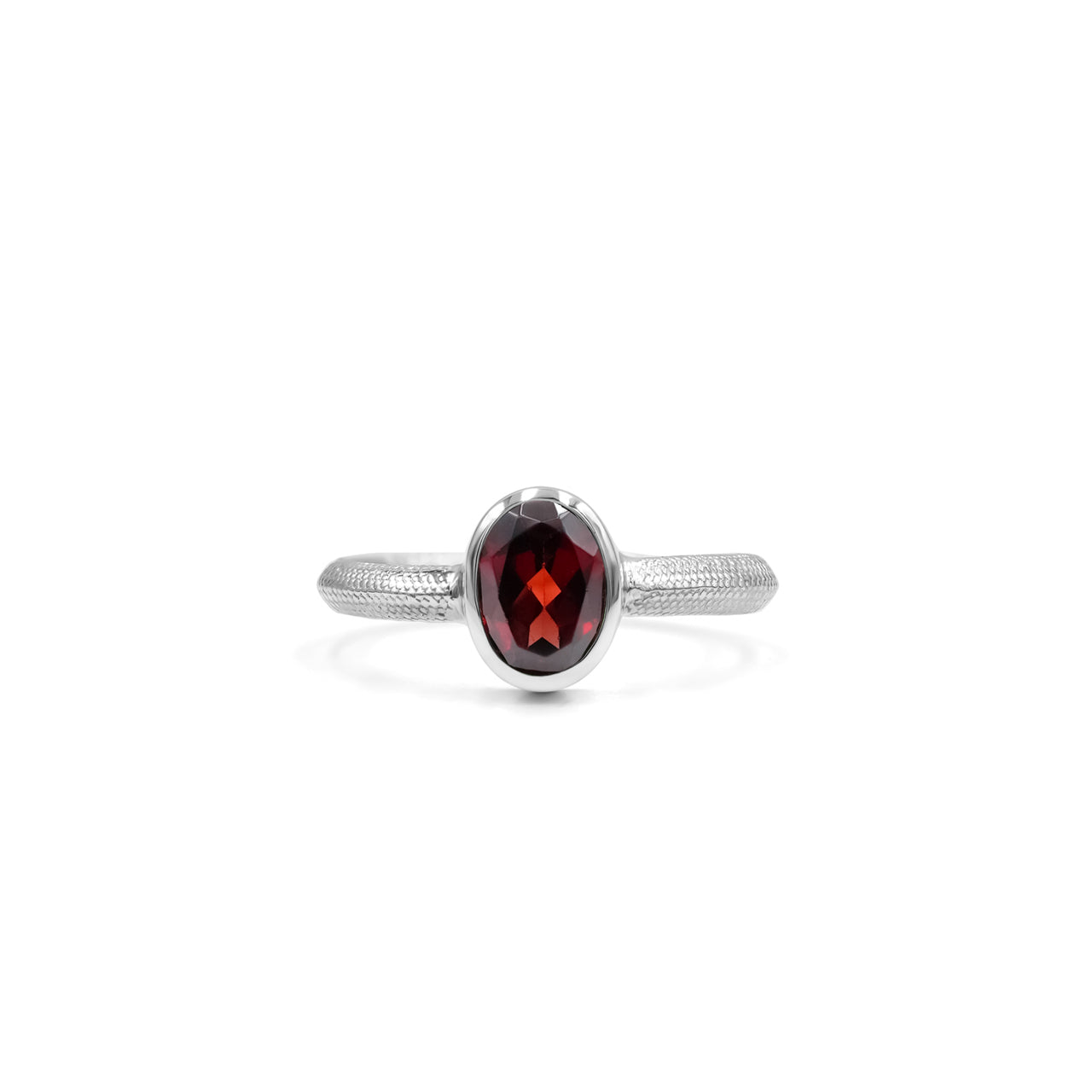 Starborn Ouroboros Ring with Faceted Garnet in Sterling Silver