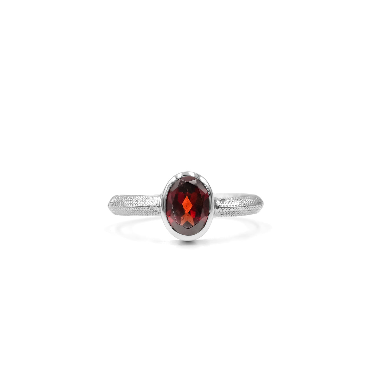 Starborn Ouroboros Ring with Faceted Garnet in Sterling Silver