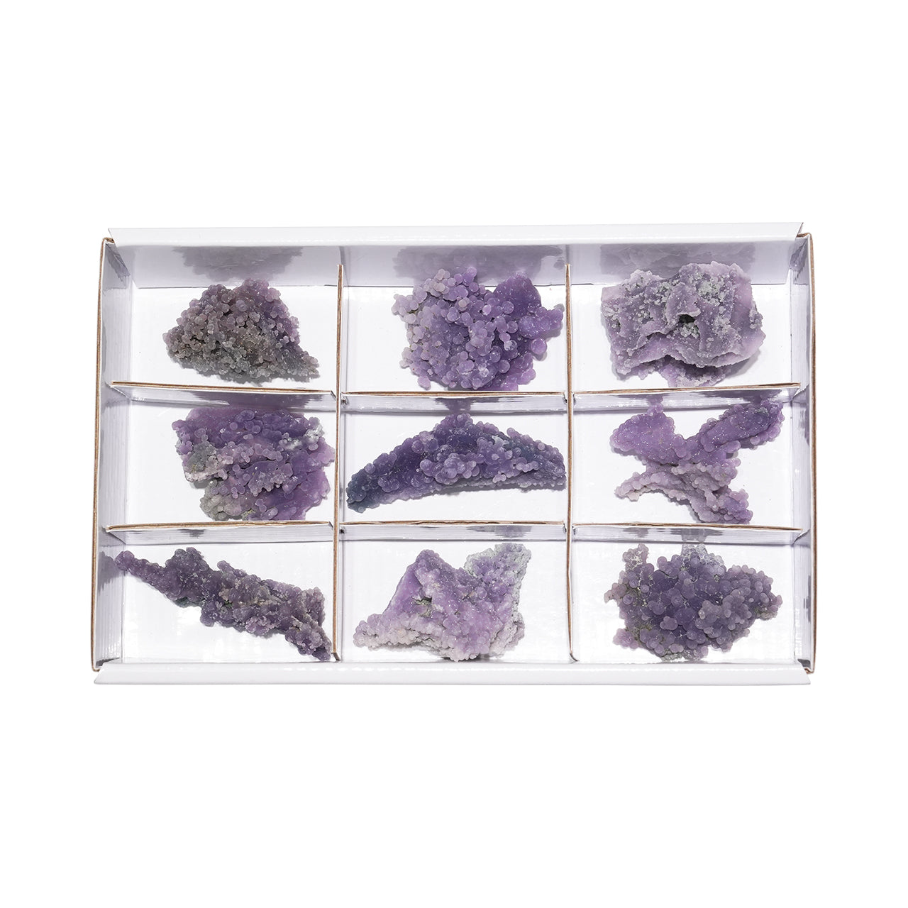 Calcedonia de uva Starborn en bruto, ejemplares planos de 200 g - 9 pzas
