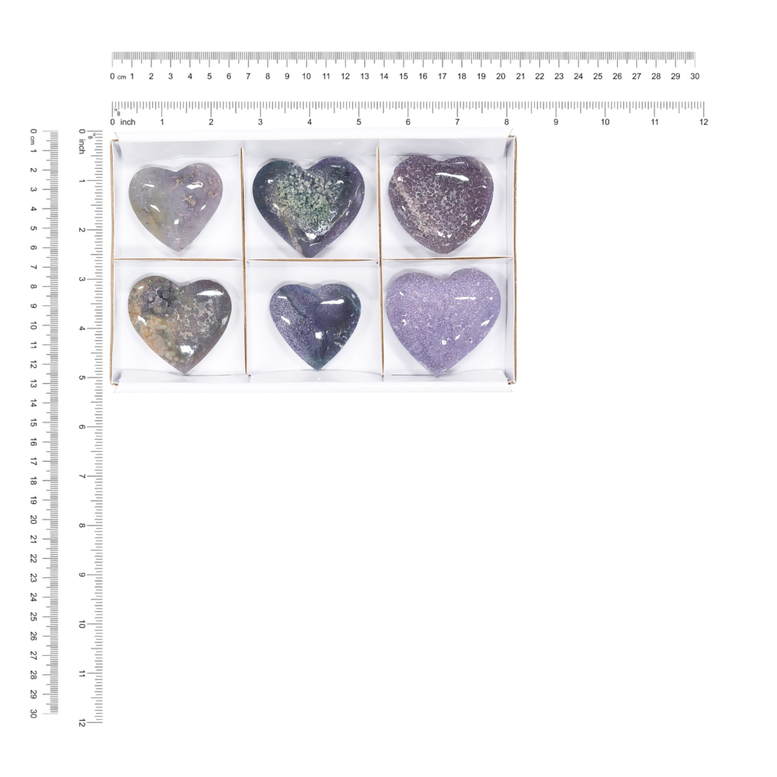 Grape Chalcedony Heart 300 Grams - 6 Pieces