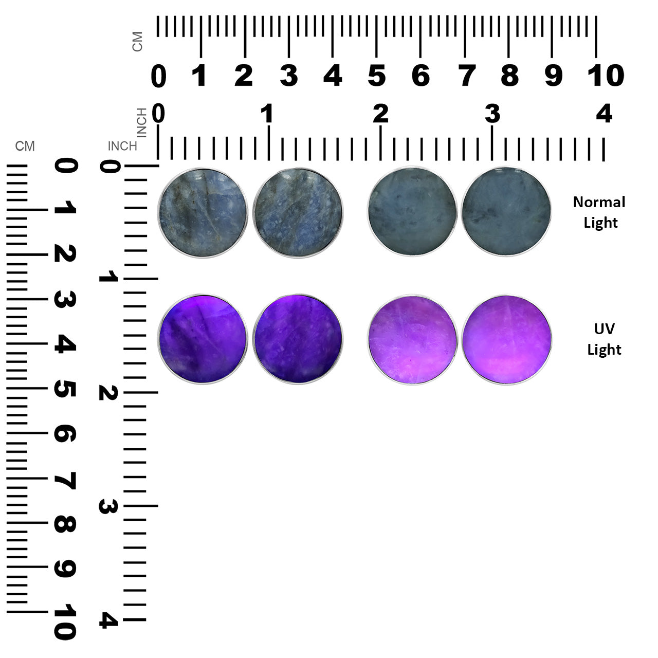 Aretes estilo poste redondo de 20 mm con hackmanita fluorescente Starborn en plata de ley