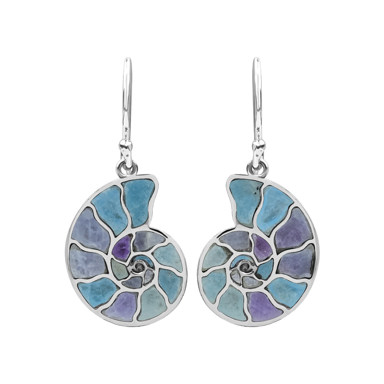 Starborn Ohrring aus Sterlingsilber mit Nautilus-Ammonit und Edelsteineinlage, klein