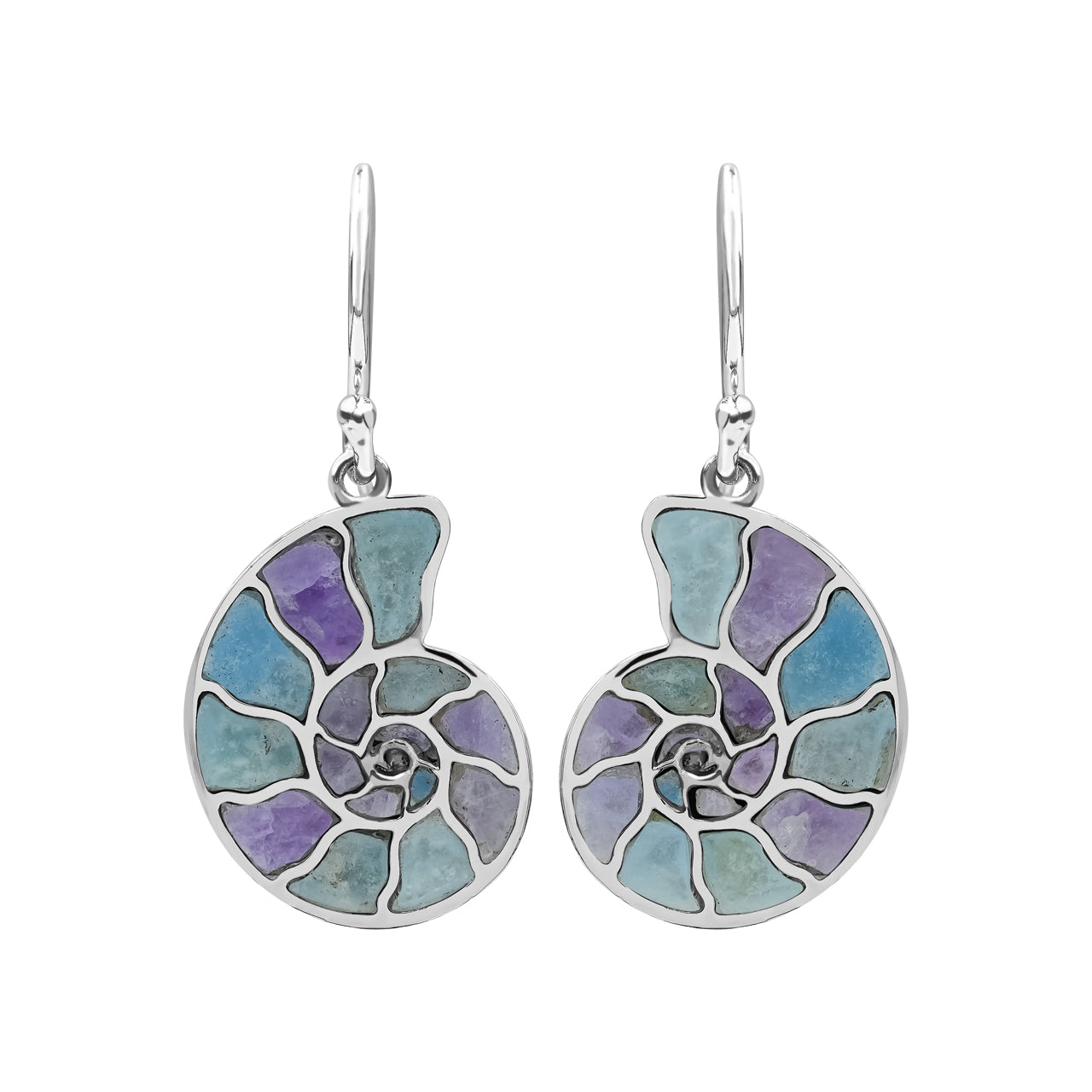 Starborn Ohrring aus Sterlingsilber mit Nautilus-Ammonit und Edelsteineinlage, klein