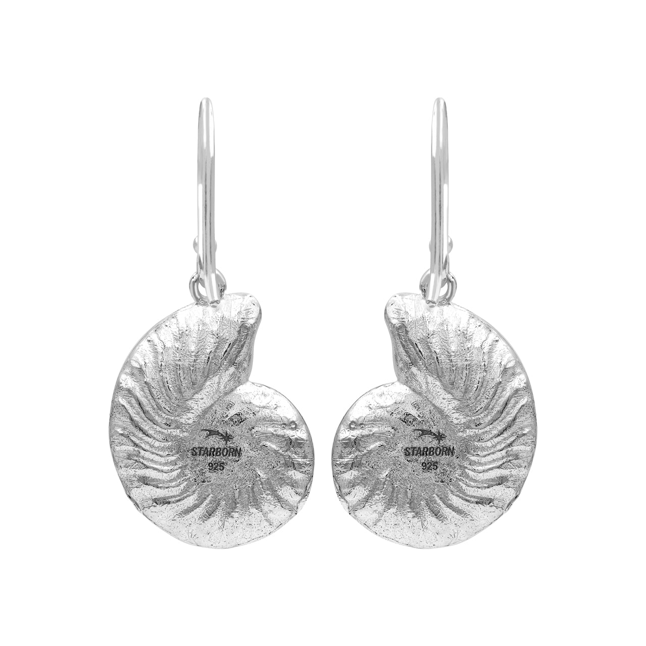 Starborn Nautilus Ammonite with Hackmanite Inlay Earring in Sterling Silver - Large