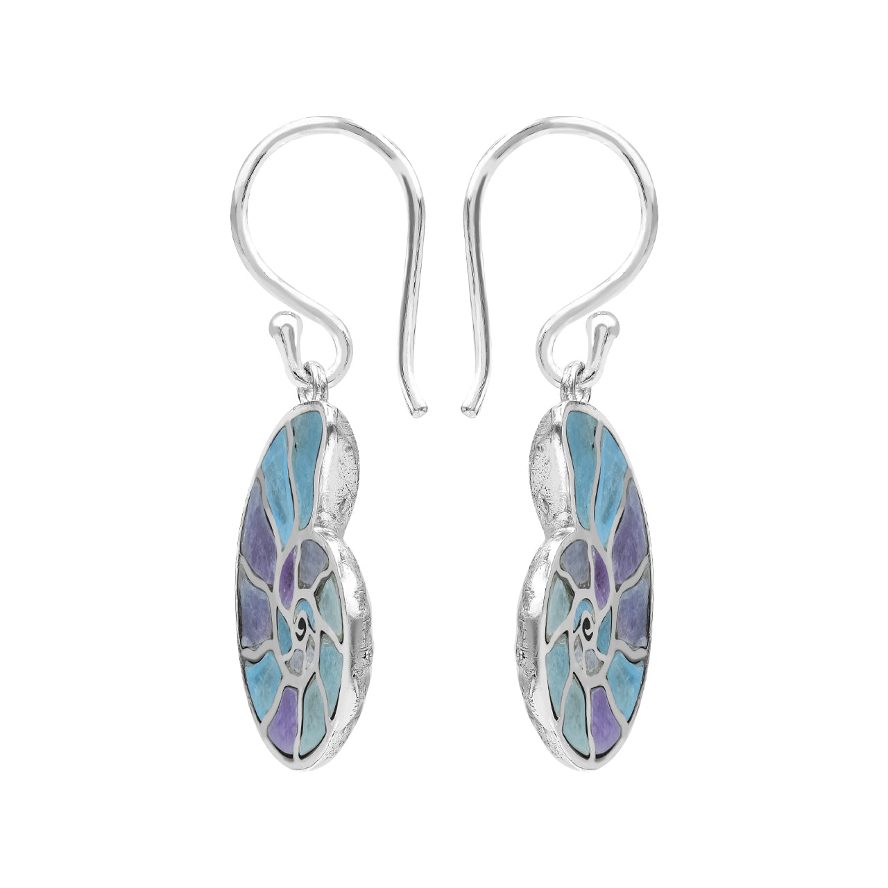 Starborn Nautilus Ammonite with Hackmanite Inlay Earring in Sterling Silver - Large