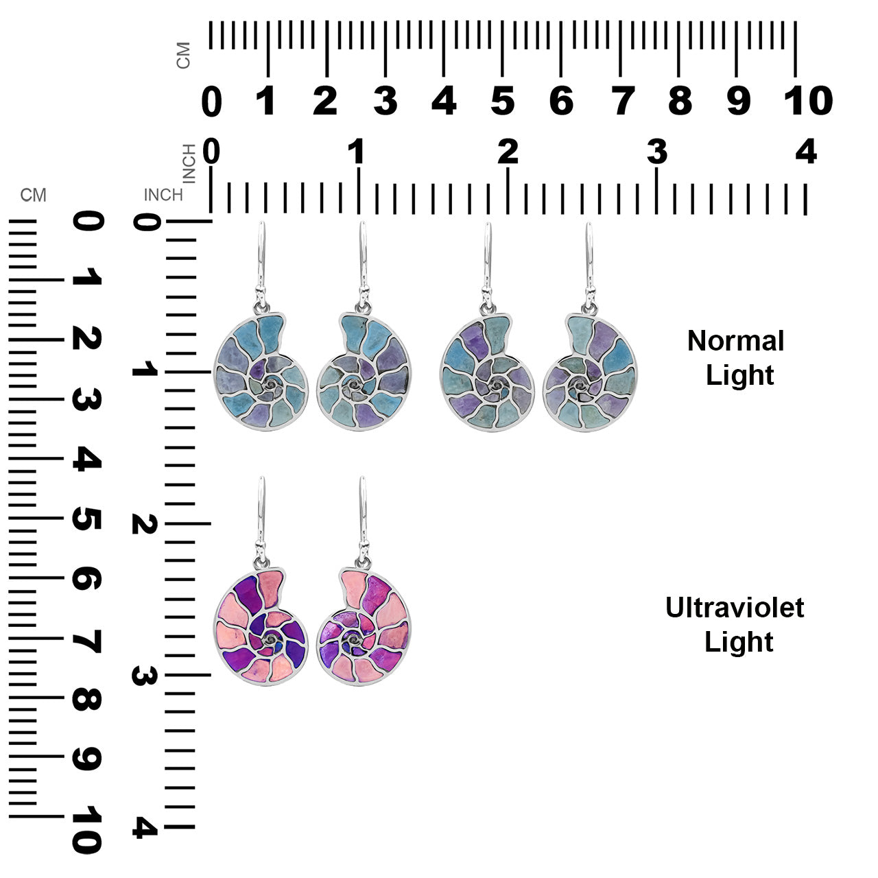 Starborn Ohrring aus Sterlingsilber mit Nautilus-Ammonit und Edelsteineinlage, klein