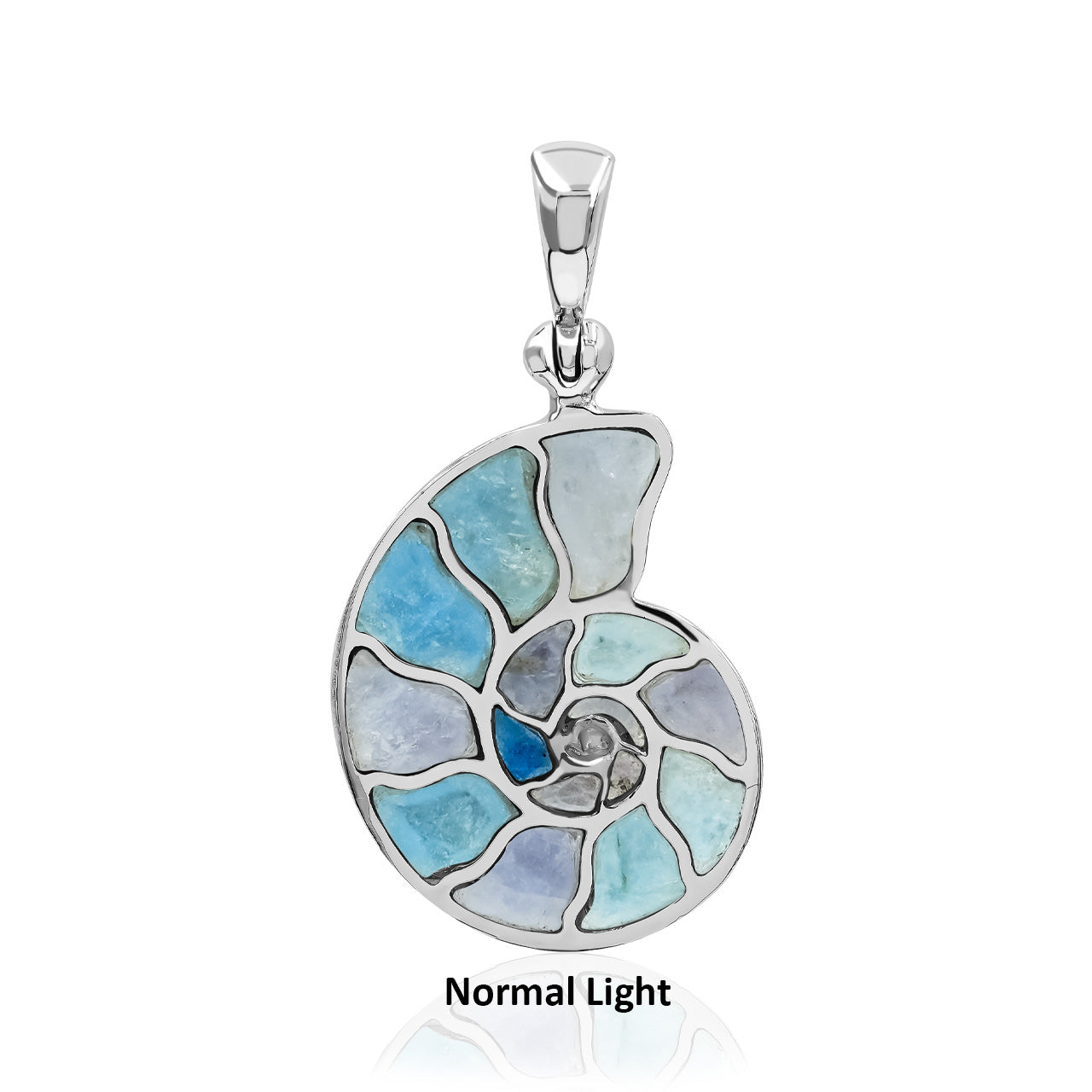 Colgante de amonita Nautilus con incrustaciones de piedras preciosas Starborn en plata de ley