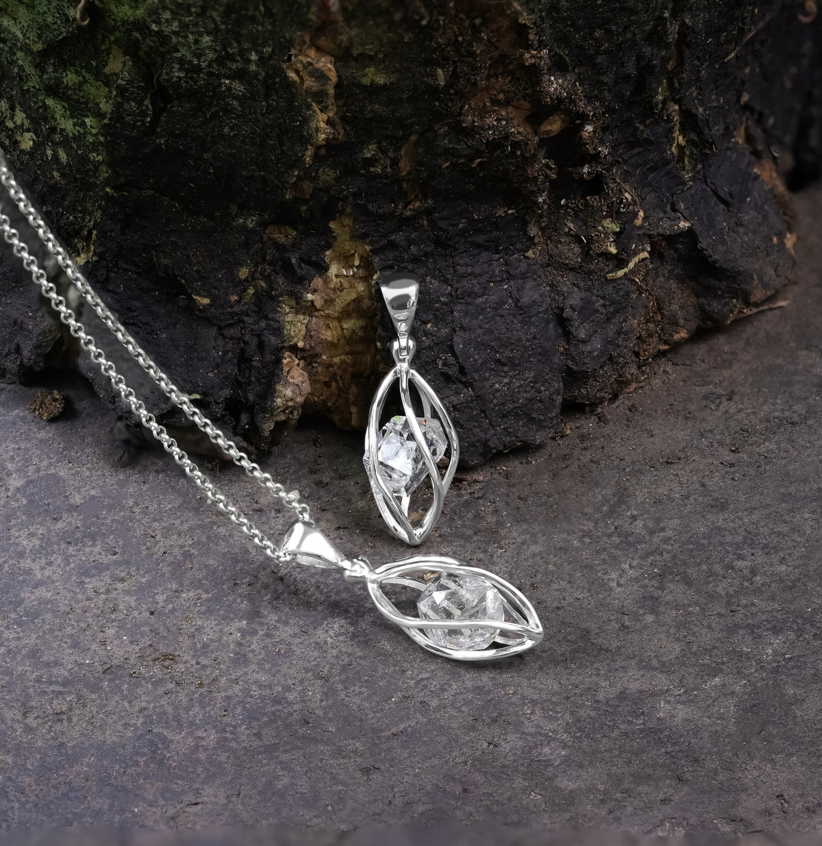 Starborn Herkimer Diamond Caged Pendant in Sterling Silver