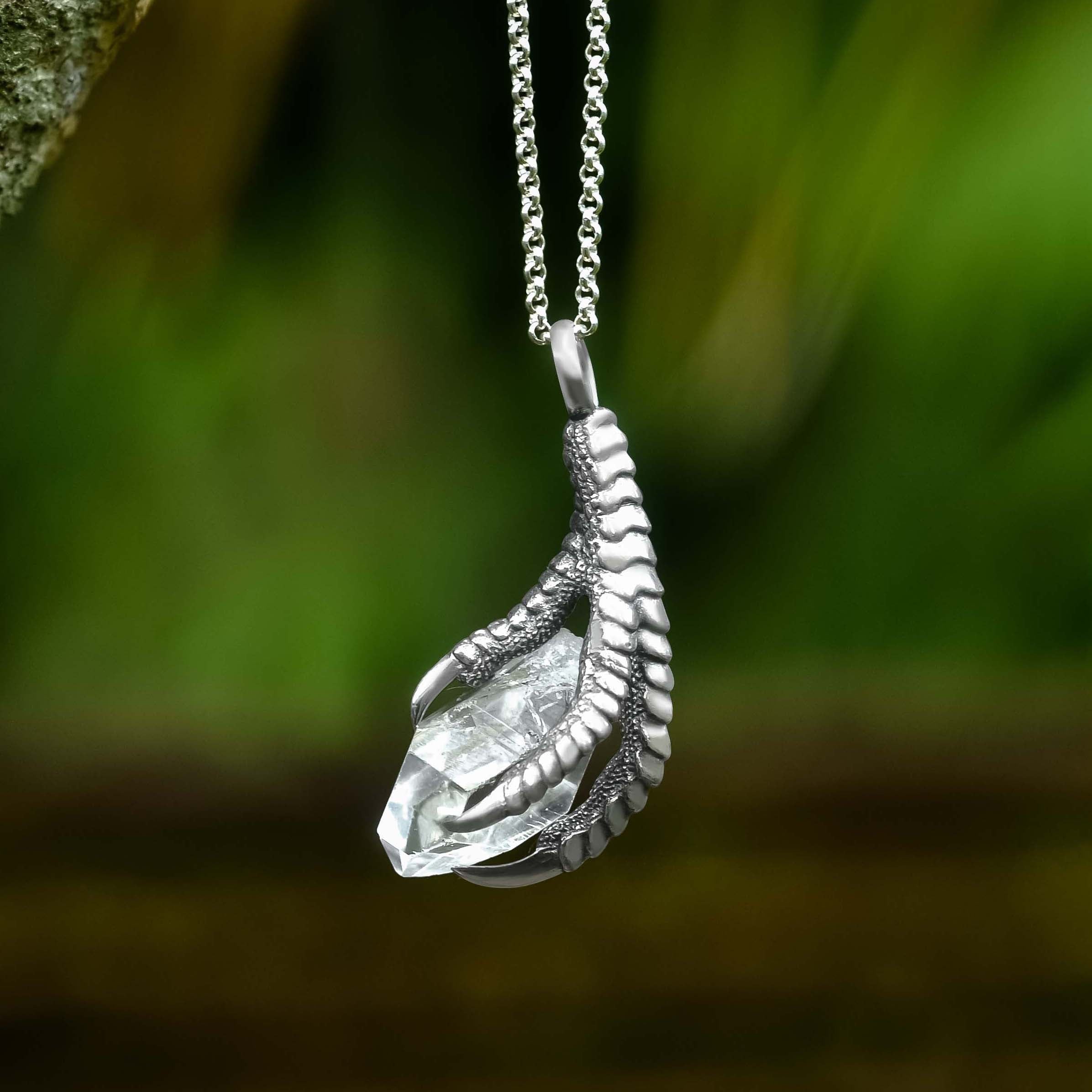 Starborn Herkimer Diamond (Quartz Crystal) Eagle Claw Pendant in Sterling Silver