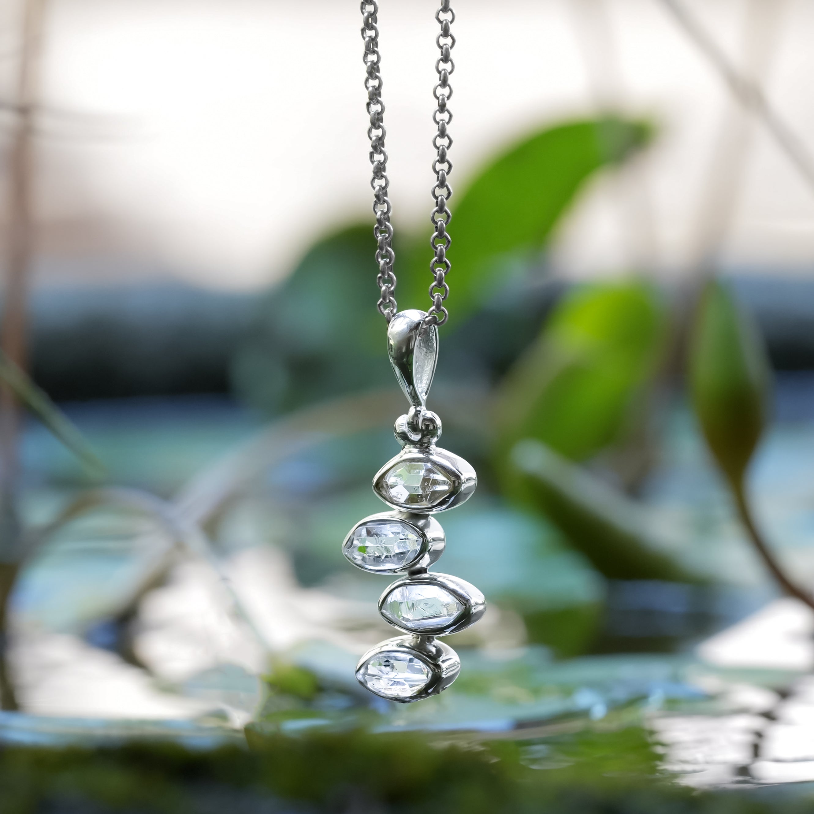 Starborn Herkimer Diamond Quartz Crystal Pendant in Sterling Silver