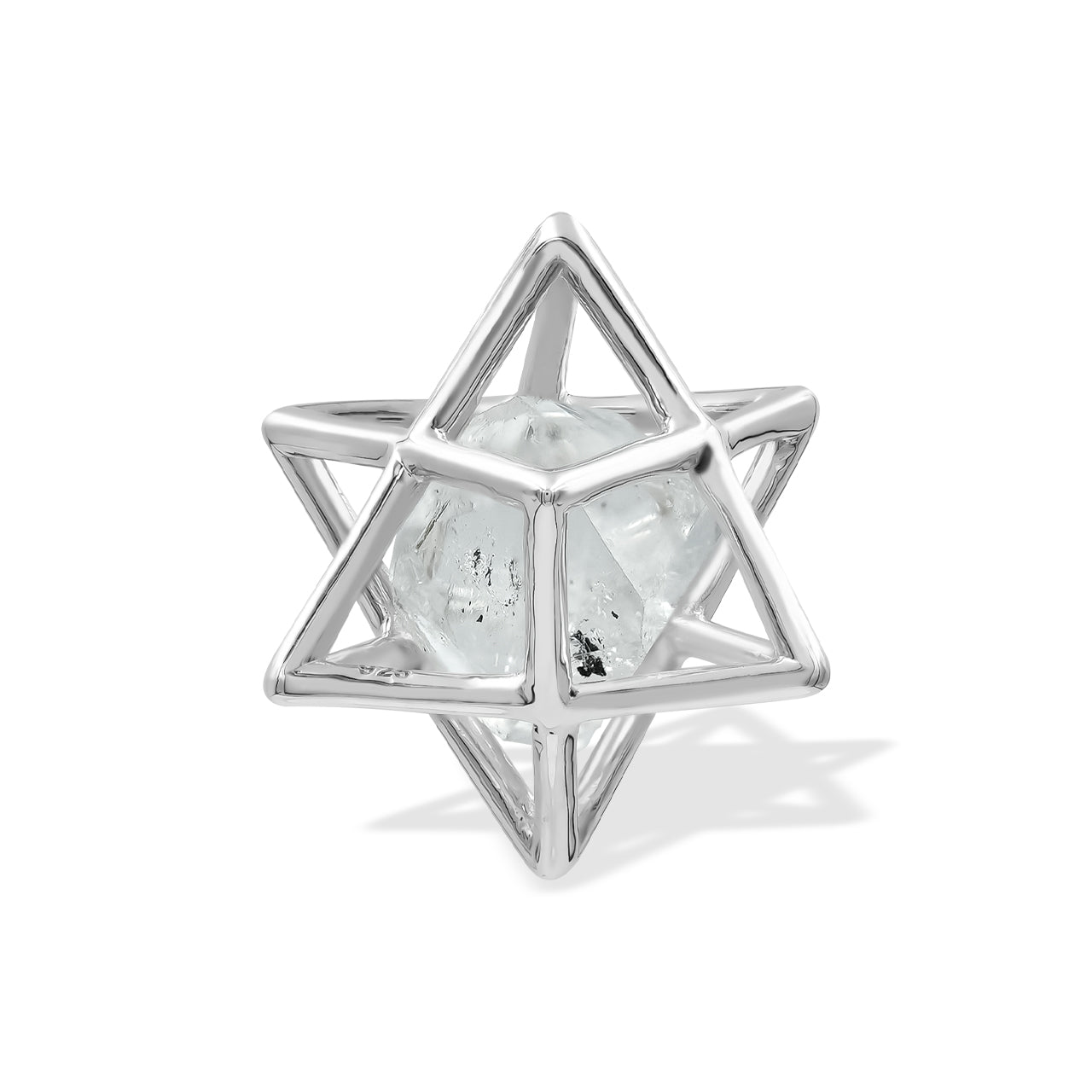 Starborn Natural Raw Herkimer Diamond (Quartz Crystal) in Merkabah Sterling Silver Cage Pendant and Chain