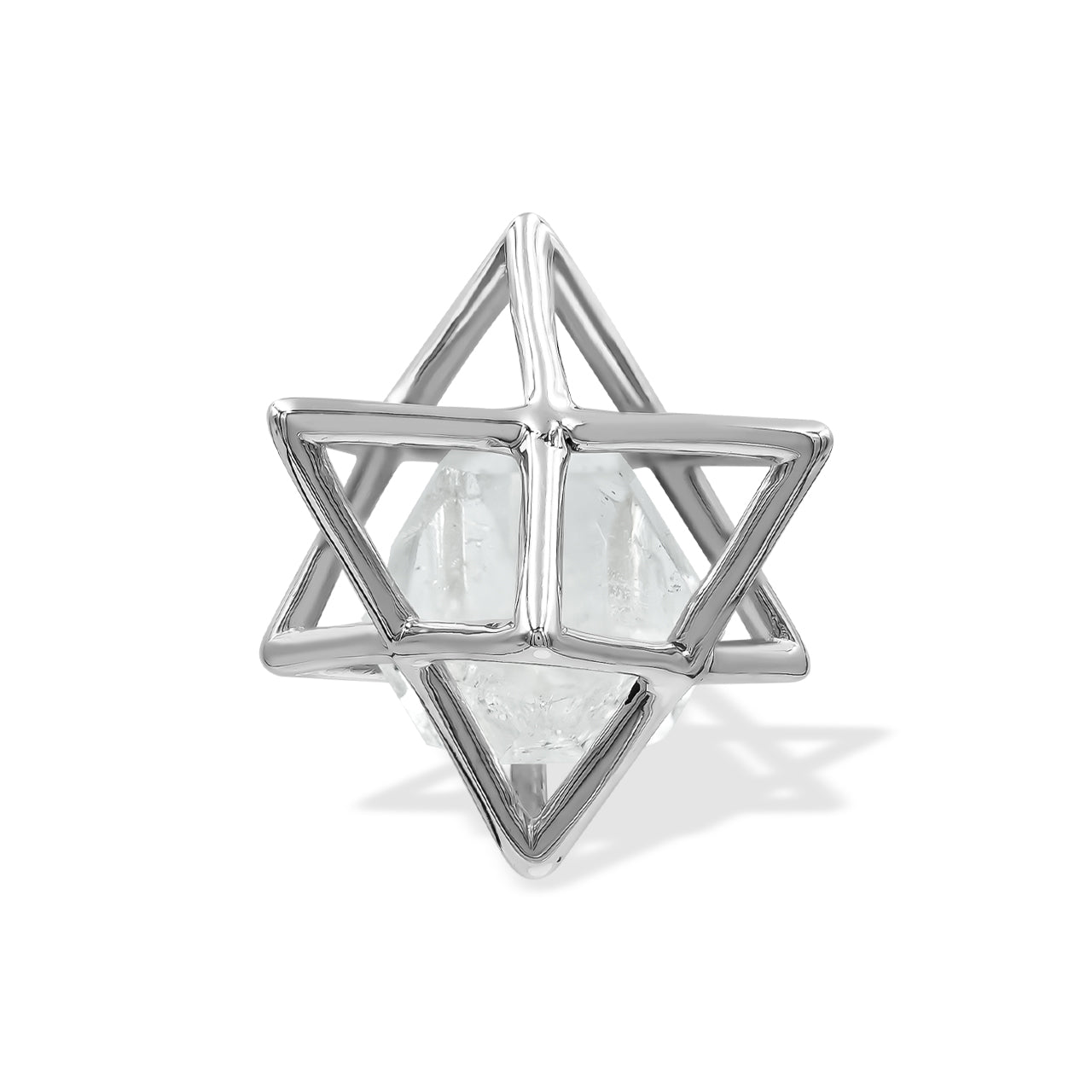 Starborn Natural Raw Herkimer Diamond (Quartz Crystal) in Merkabah Sterling Silver Cage Pendant and Chain