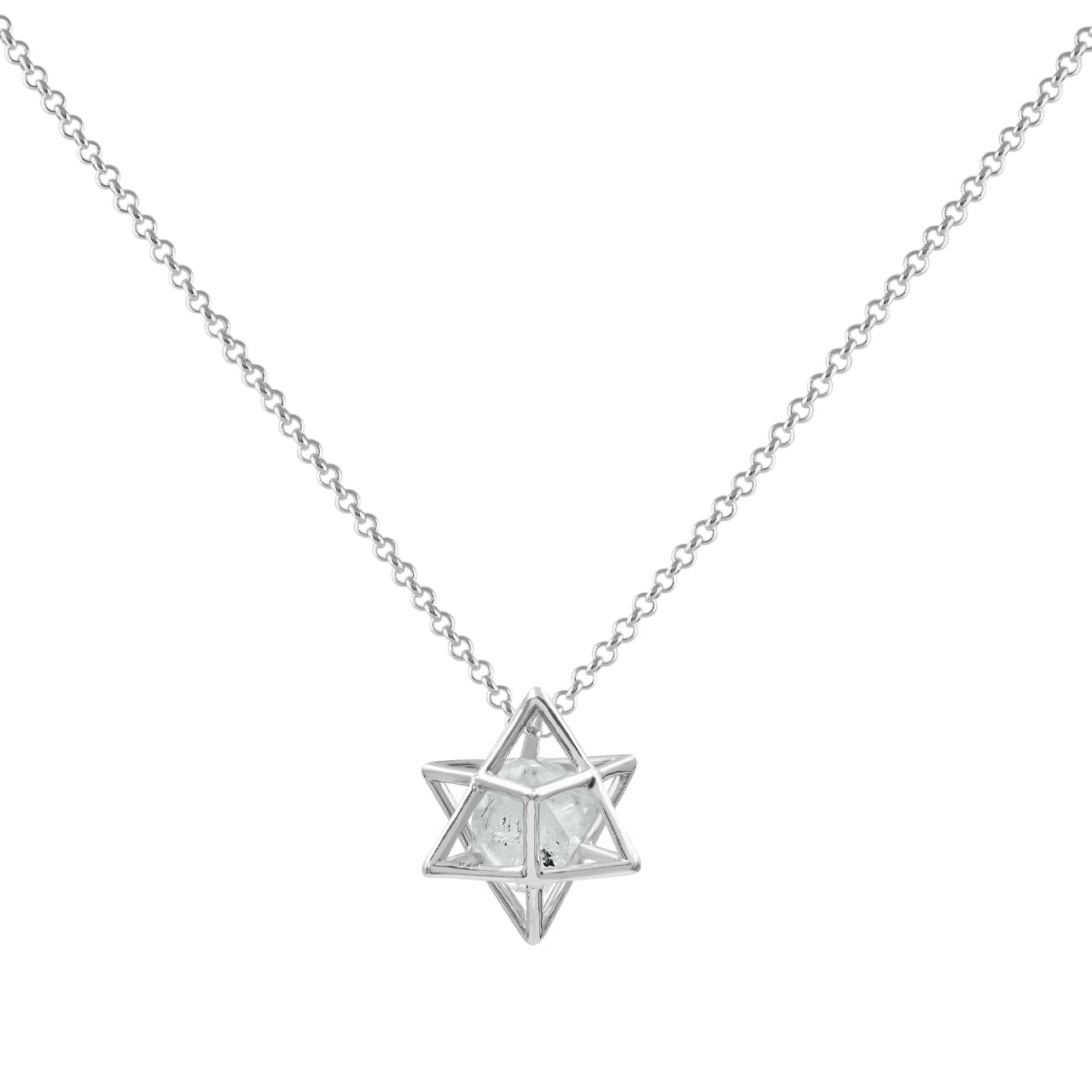 Starborn Natural Raw Gemstone in Merkabah Sterling Silver Cage Pendant and Chain