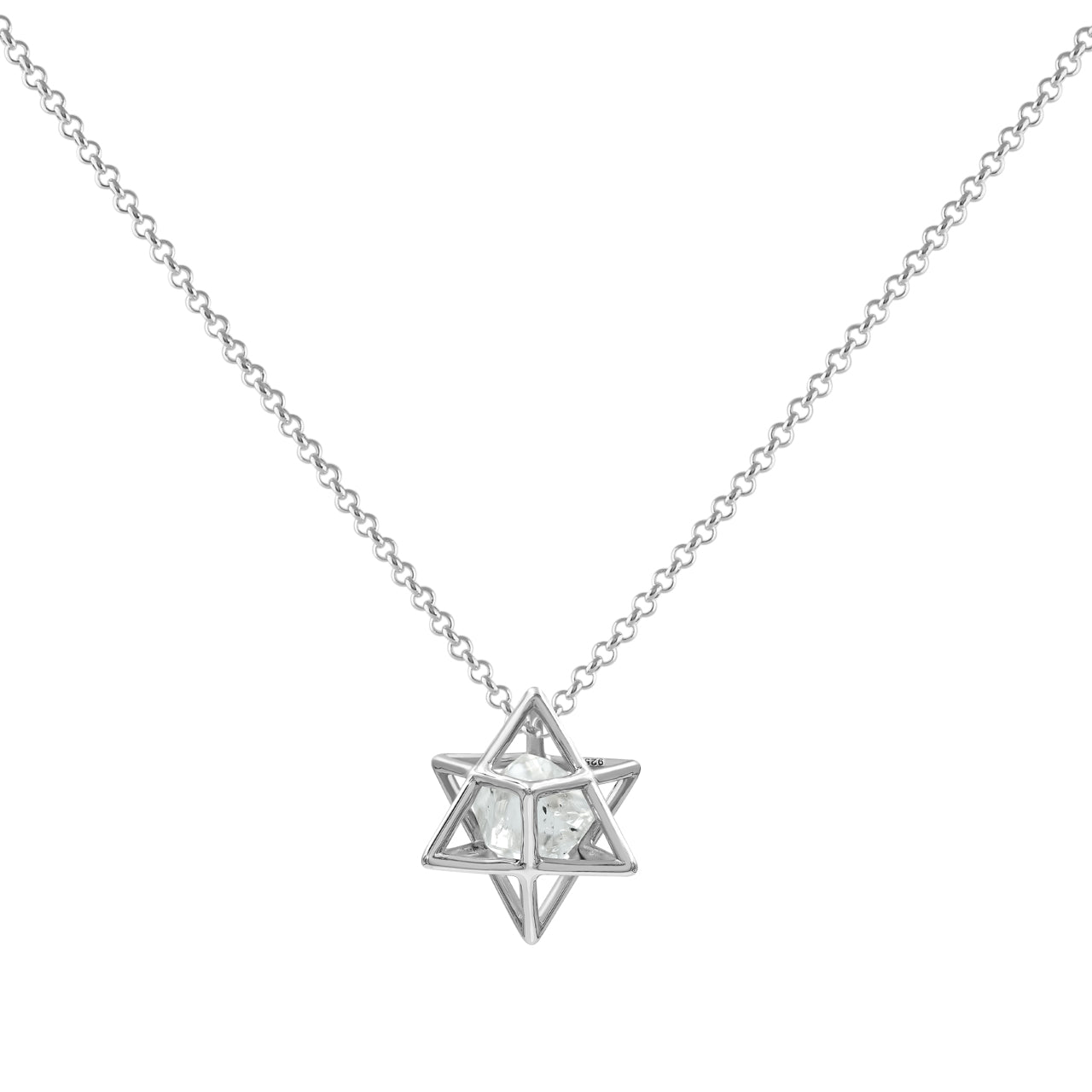 Starborn Merkabah Cage Natural Gemstone with Sterling Silver Pendant and Chain