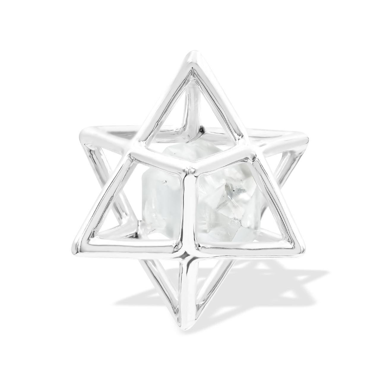 Starborn Natural Raw Herkimer Diamond (Quartz Crystal) in Merkabah Sterling Silver Cage Pendant and Chain