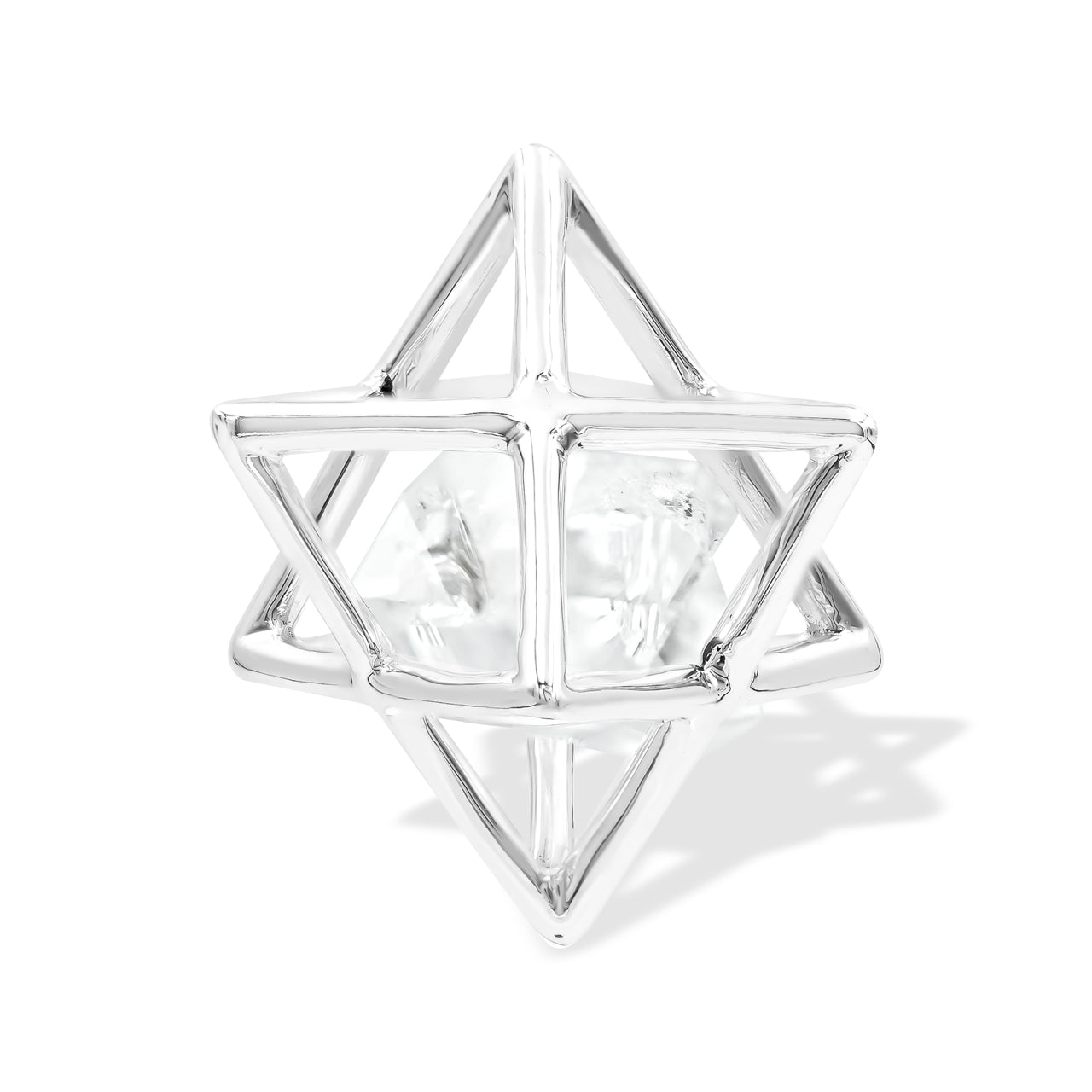 Starborn Natural Raw Herkimer Diamond (Quartz Crystal) in Merkabah Sterling Silver Cage Pendant and Chain