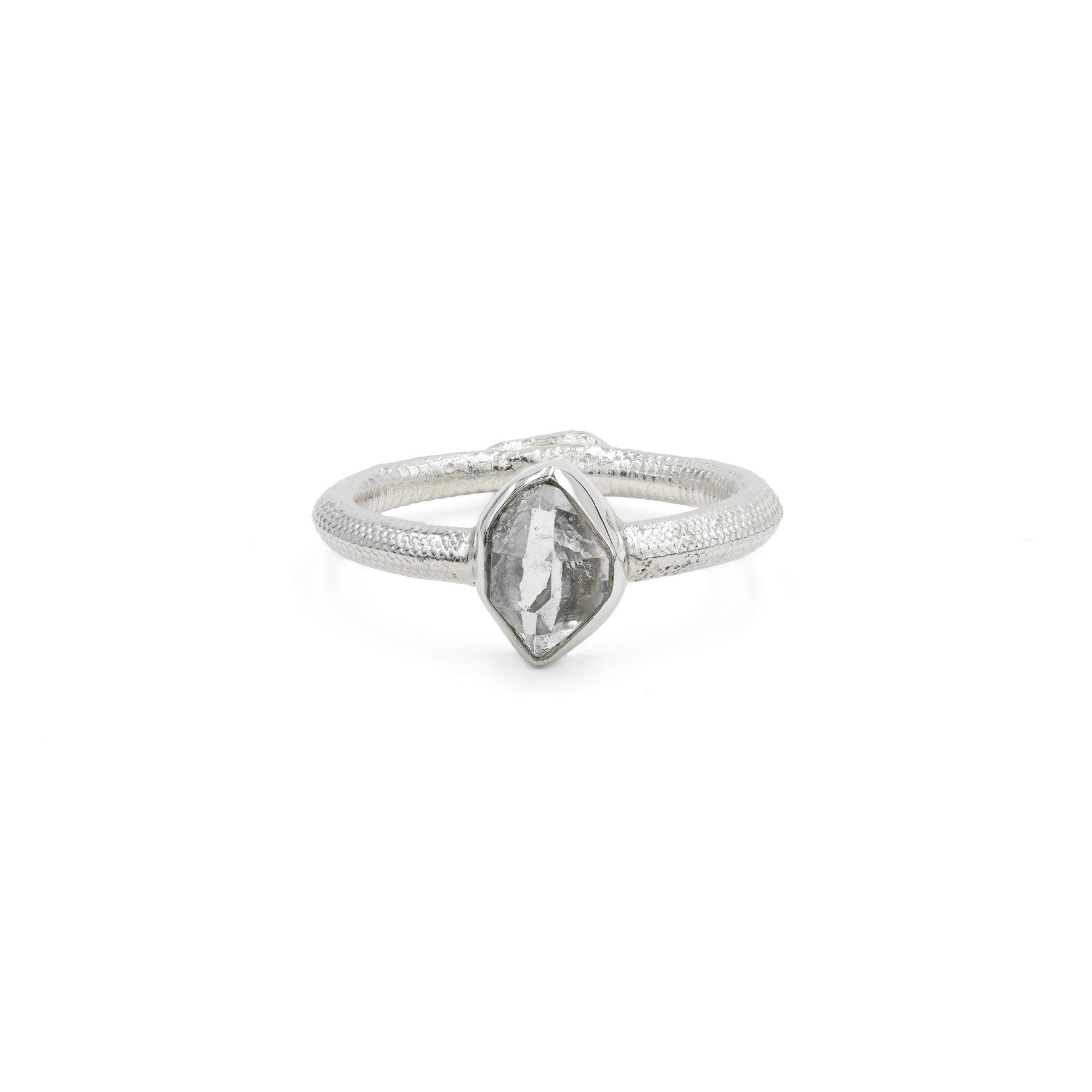 Starborn Ouroboros Ring with Faceted Herkimer Diamond Quartz Crystal in Sterling Silver