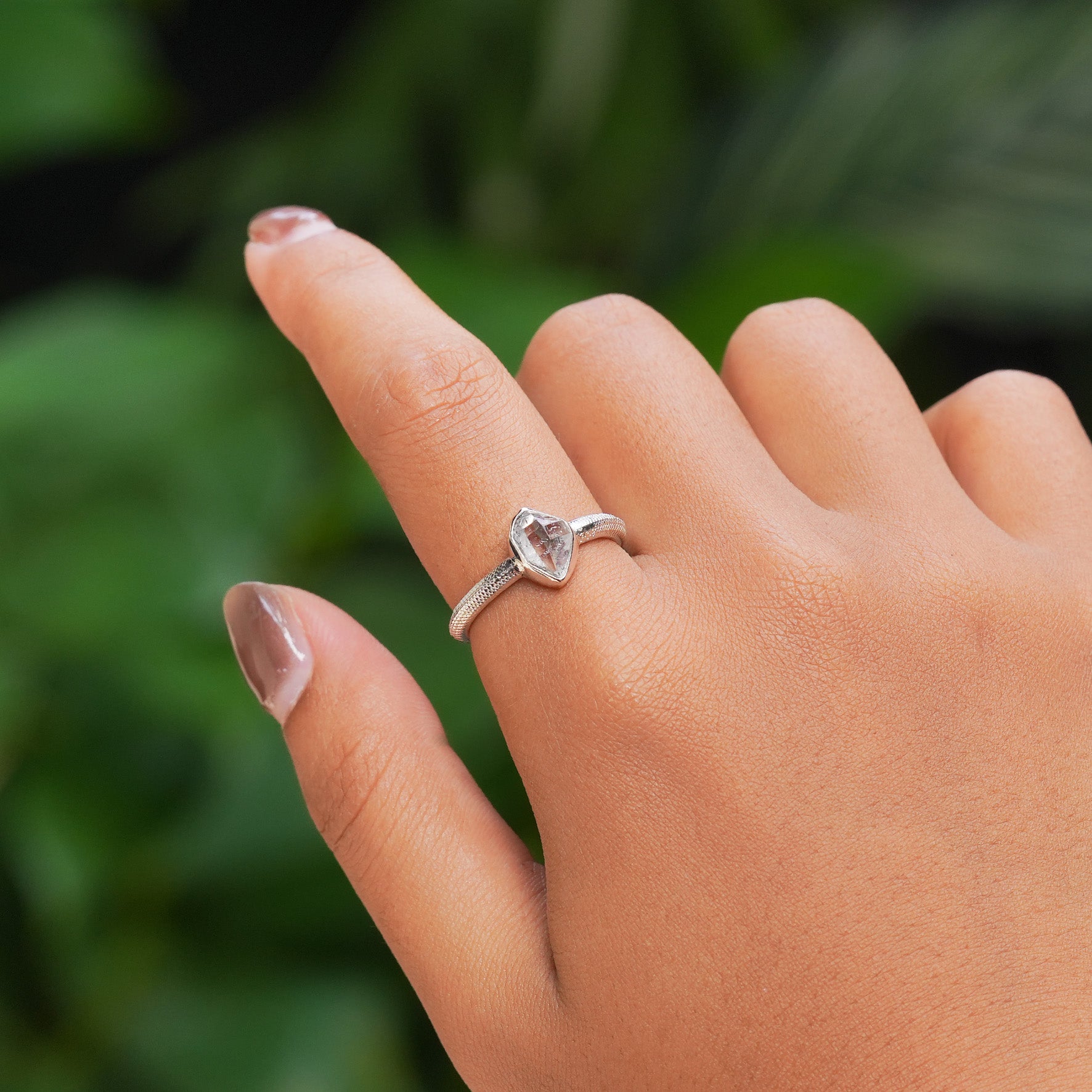 Starborn Ouroboros Ring with Faceted Herkimer Diamond Quartz Crystal in Sterling Silver