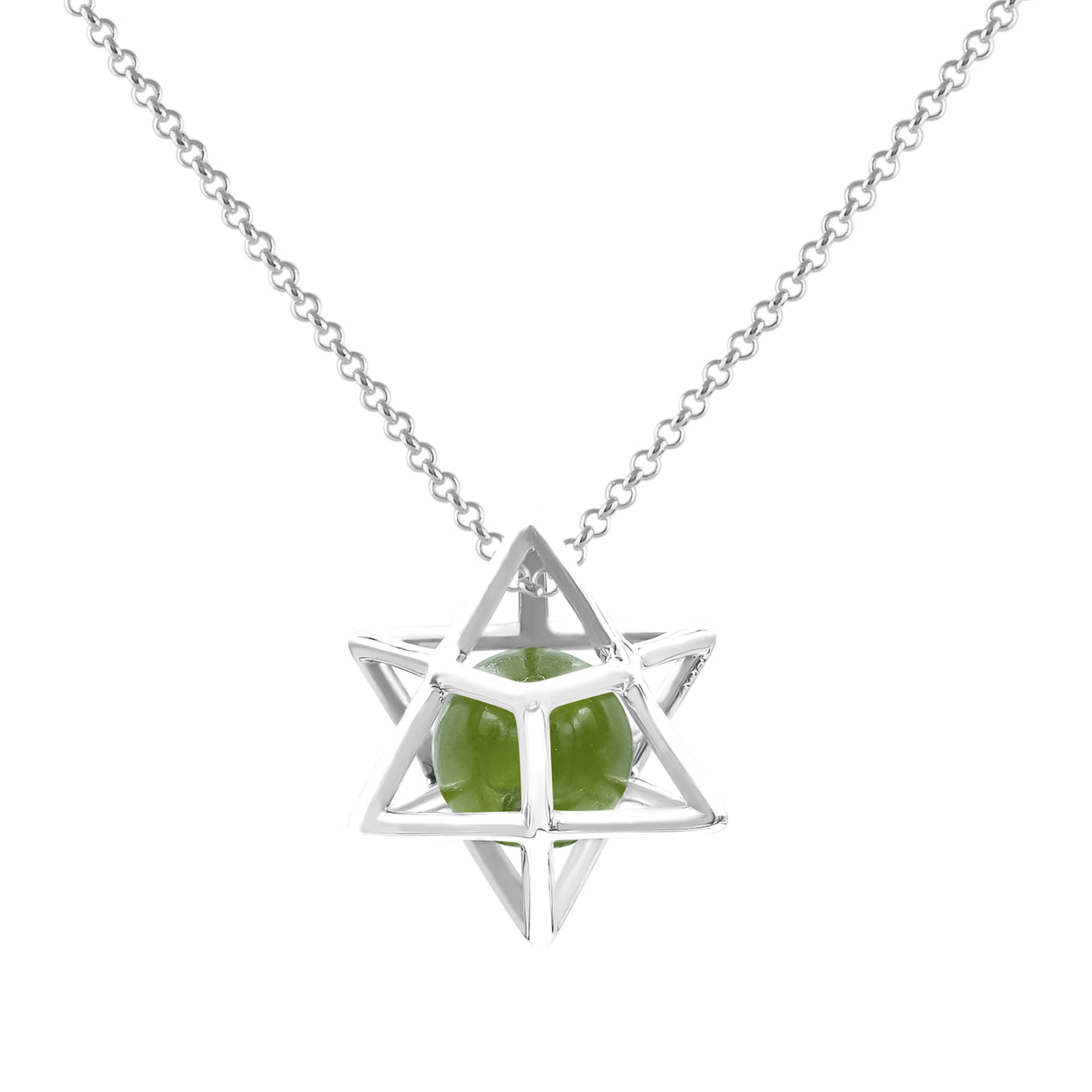 Starborn Merkabah Sterling Silver Cage Pendant and Chain with Gemstone Sphere